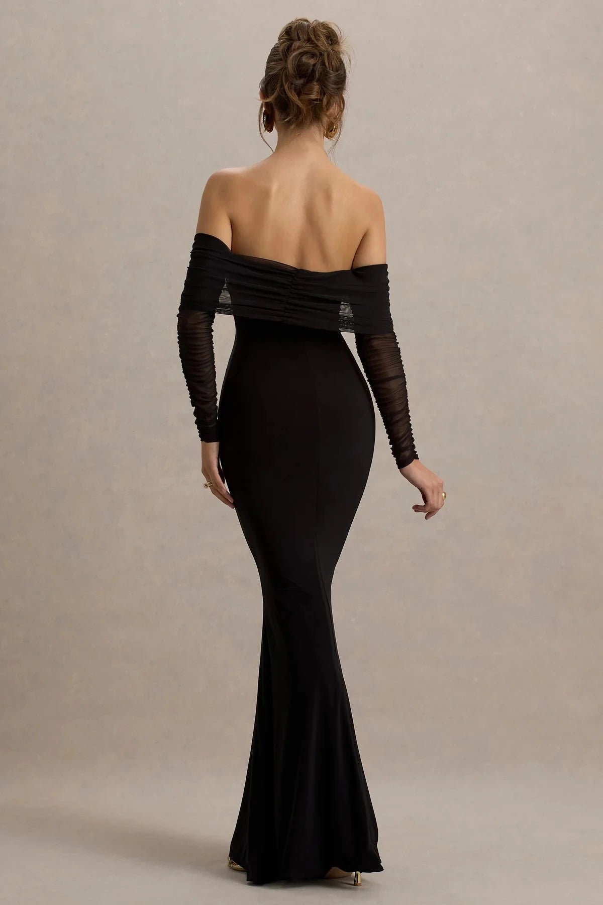 Riveting Mermaid Off Shoulder Sheer Long Sleeve Open Back Floor Length Evening Dress