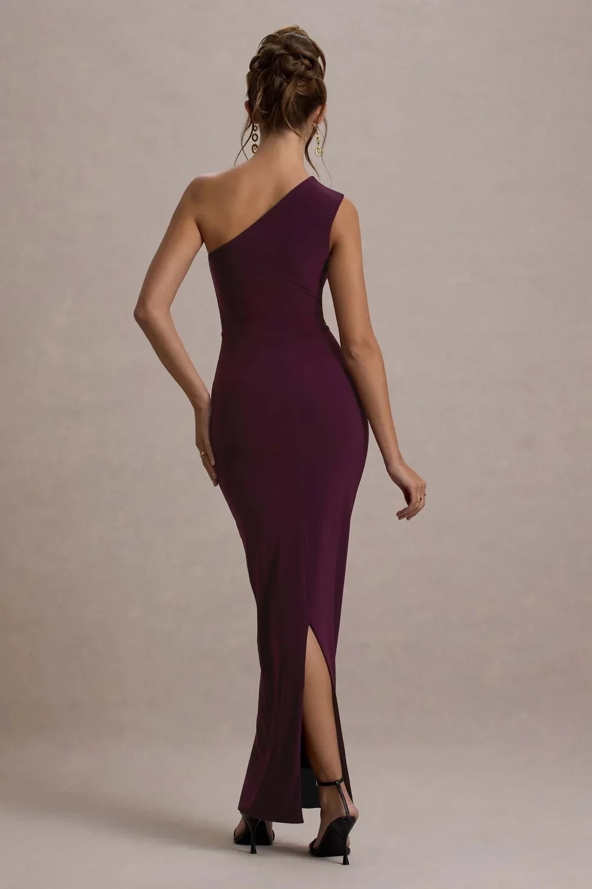 Riveting Mermaid One Shoulder Sleeveless Ruched Back High Slit Floor Length Evening Dress