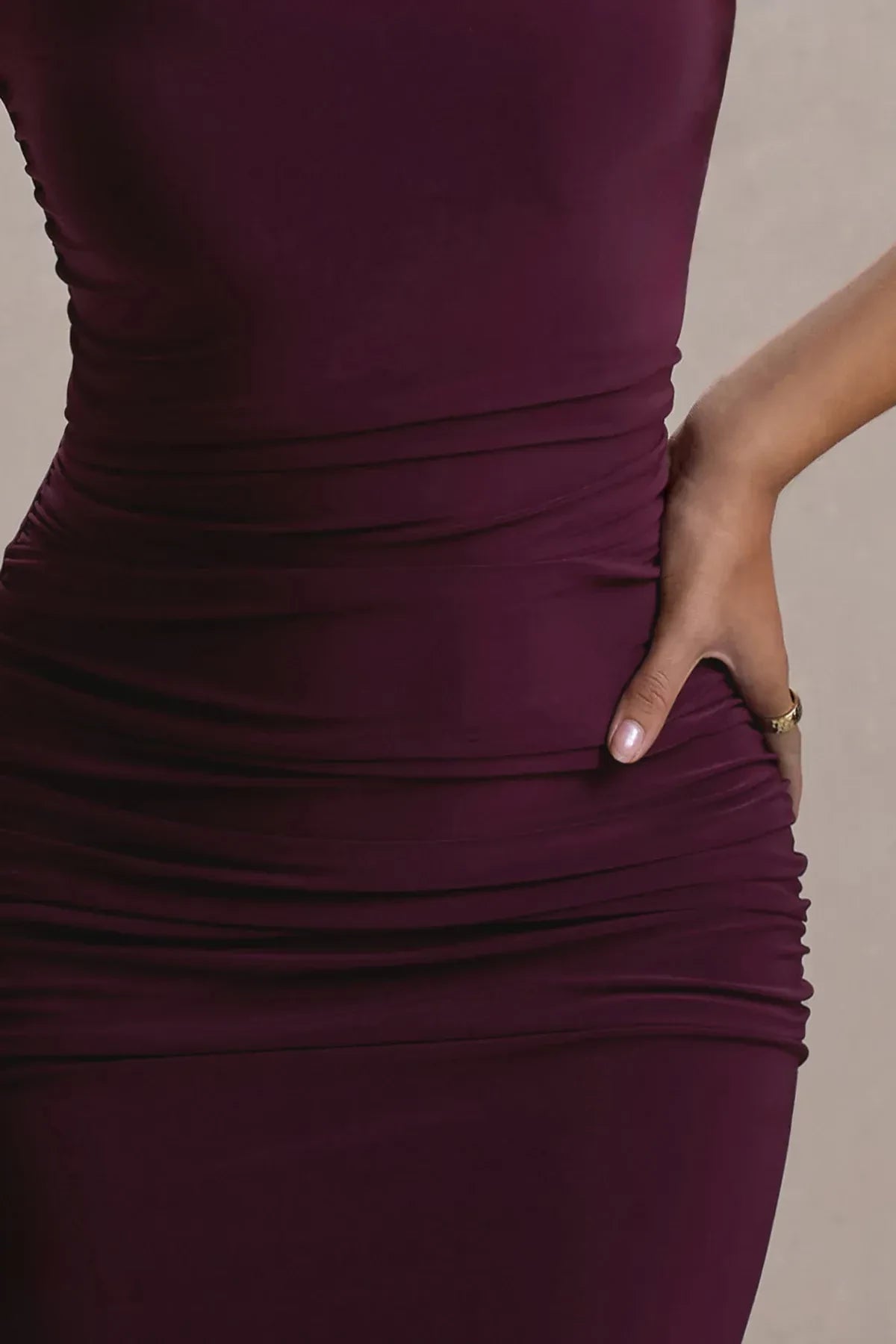 Riveting Mermaid One Shoulder Sleeveless Ruched Back High Slit Floor Length Evening Dress