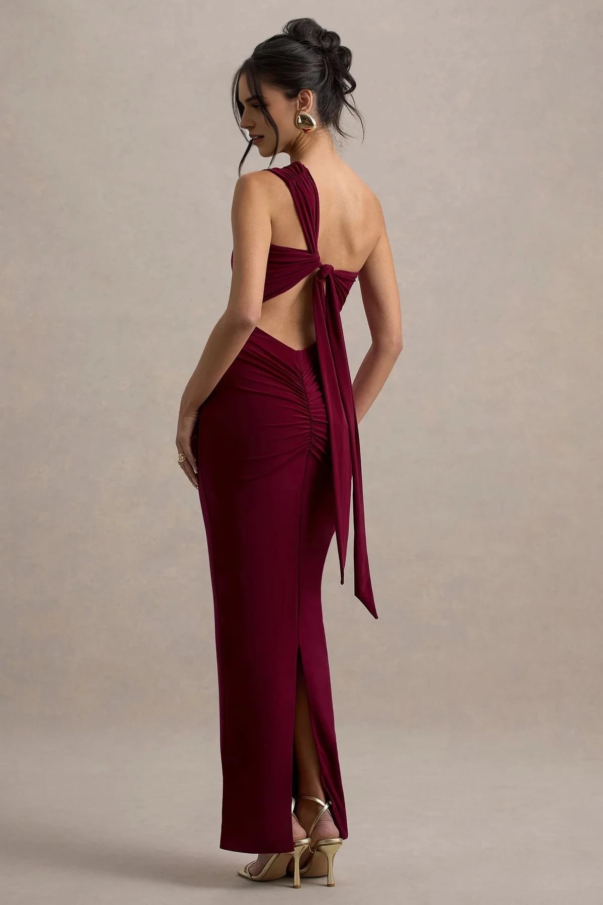 Riveting Mermaid One Shoulder Sleeveless Tie Back High Slit Floor Length Evening Dress