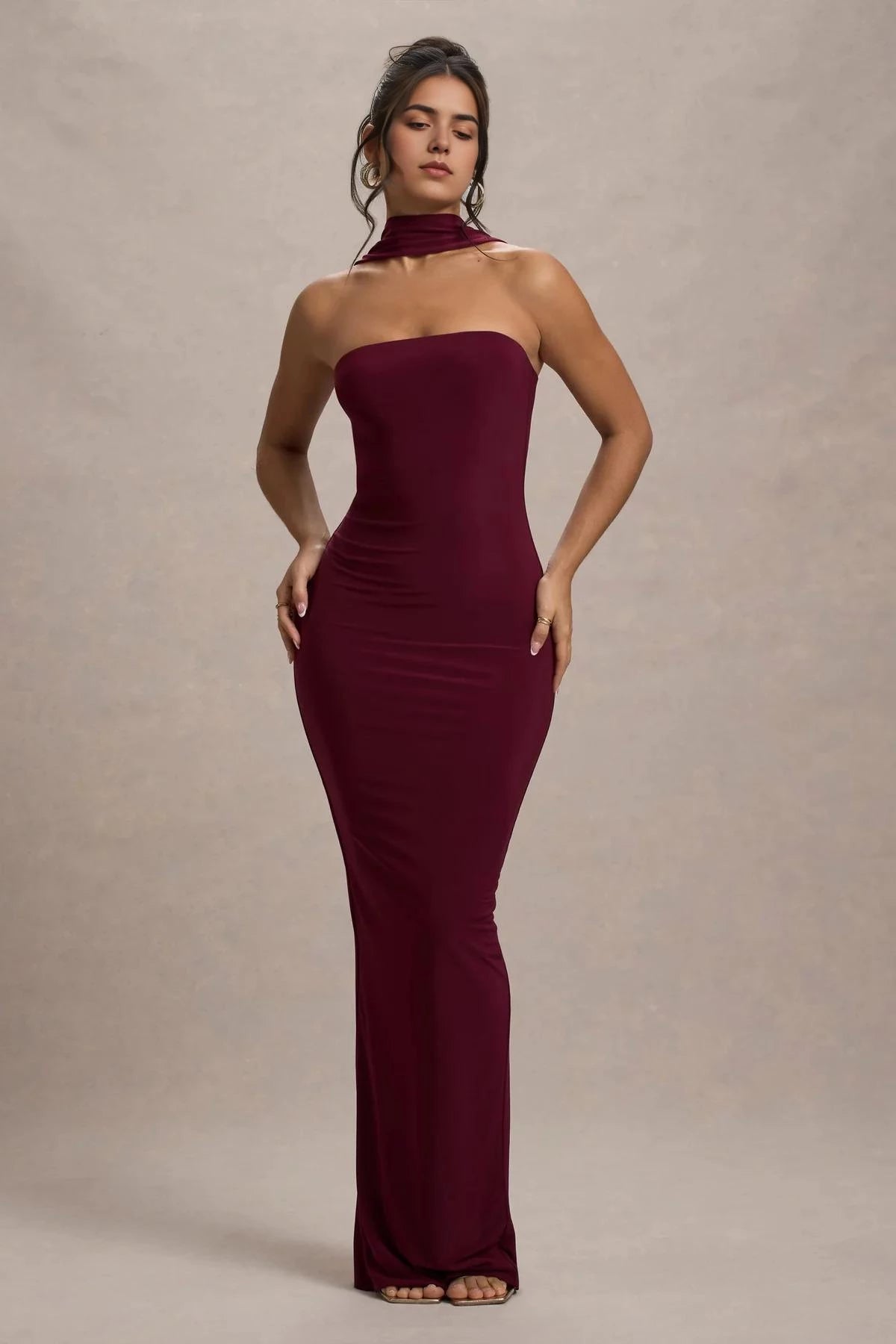Riveting Mermaid Strapless Detachable Cowl Neck Open Back High Slit Floor Length Evening Dress
