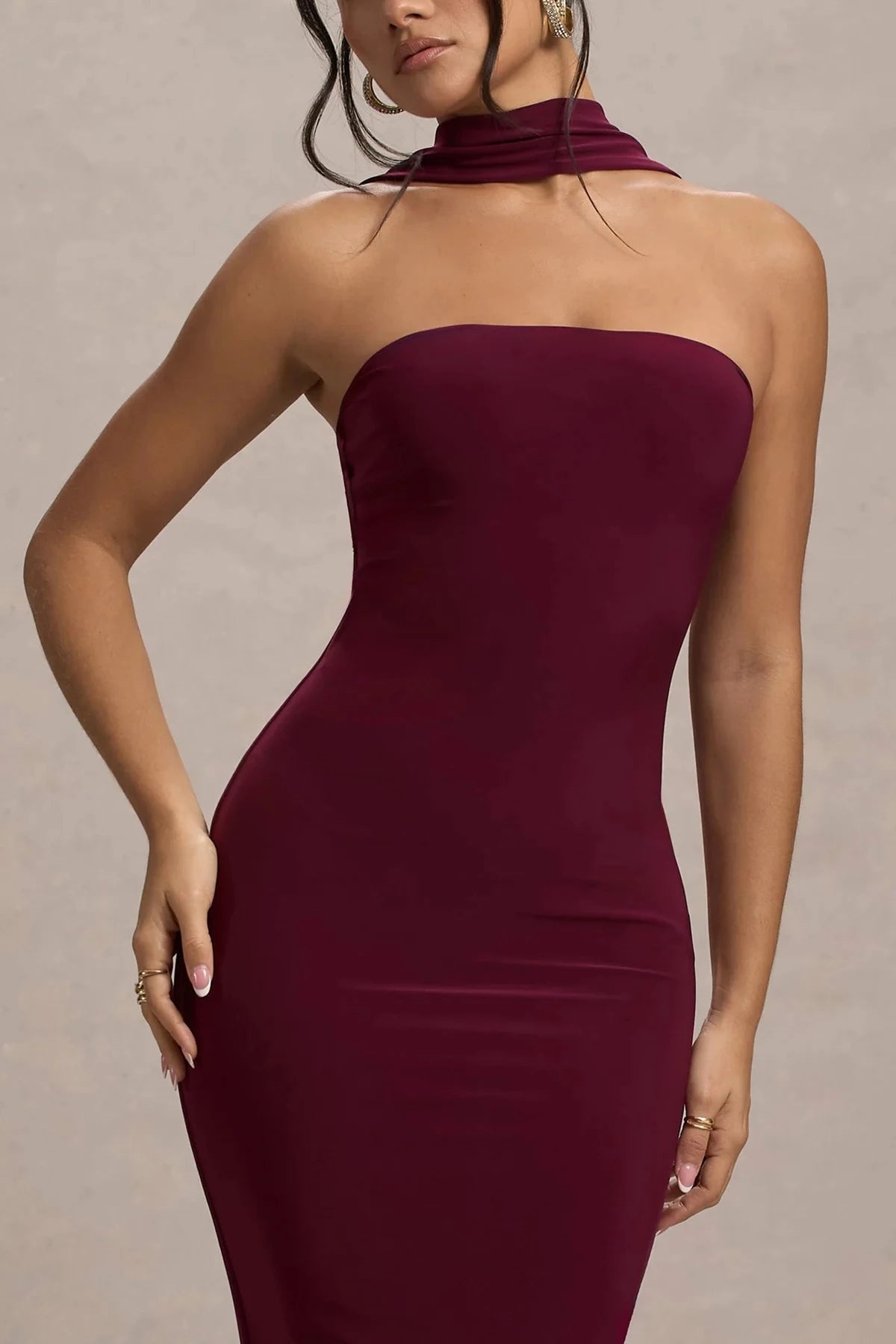 Riveting Mermaid Strapless Detachable Cowl Neck Open Back High Slit Floor Length Evening Dress