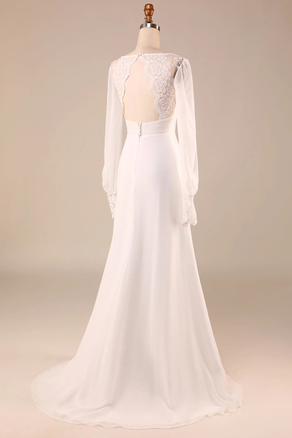 Romantic A Line Deep V Neck Long Sleeve Lace Back Maxi Wedding Dress