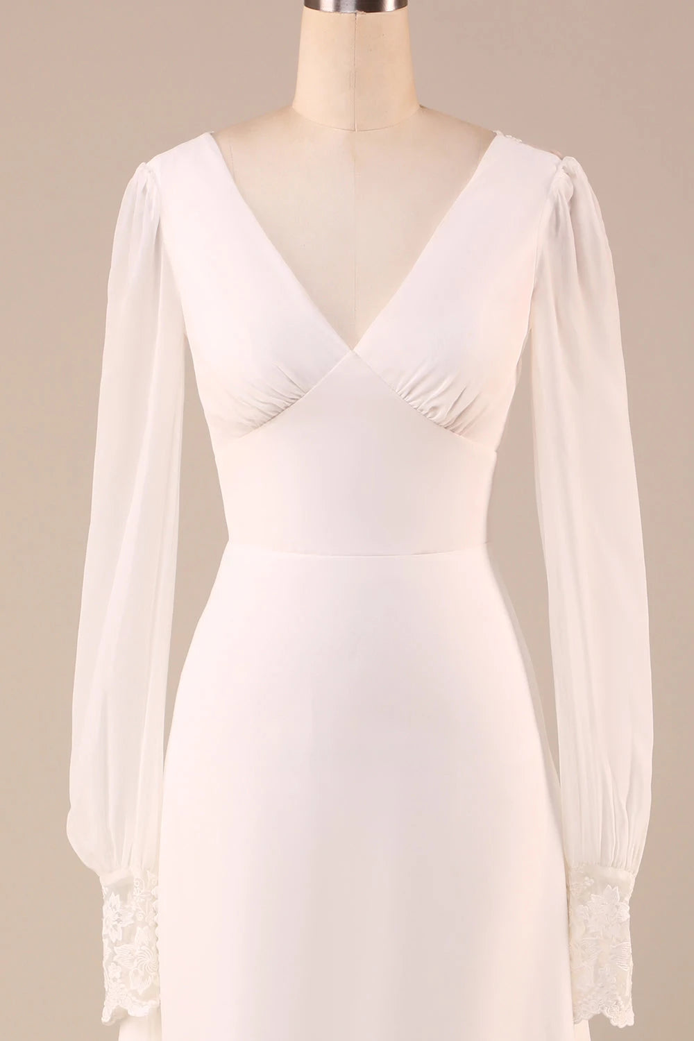 Romantic A Line Deep V Neck Long Sleeve Lace Back Maxi Wedding Dress