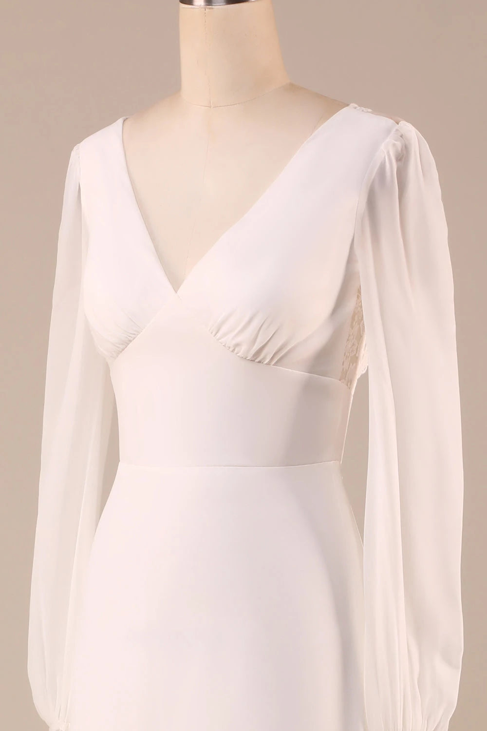 Romantic A Line Deep V Neck Long Sleeve Lace Back Maxi Wedding Dress