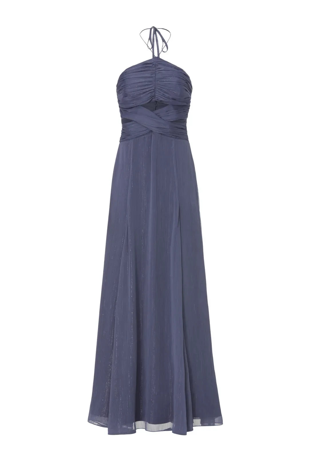 Romantic A Line Halter Neck Sleeveless Cutout Waist High Slit Floor Length Plus Size Prom Dress