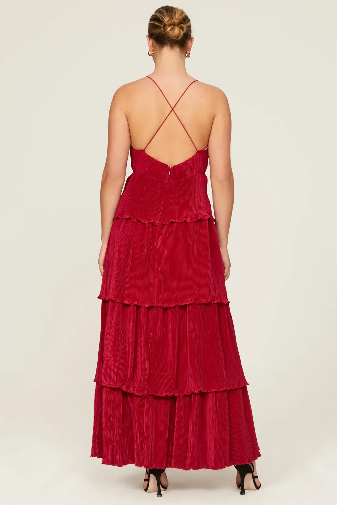 Romantic A Line Plunge Neck Sleeveless Tiered Ruffle Floor Length Plus Size Prom Dress