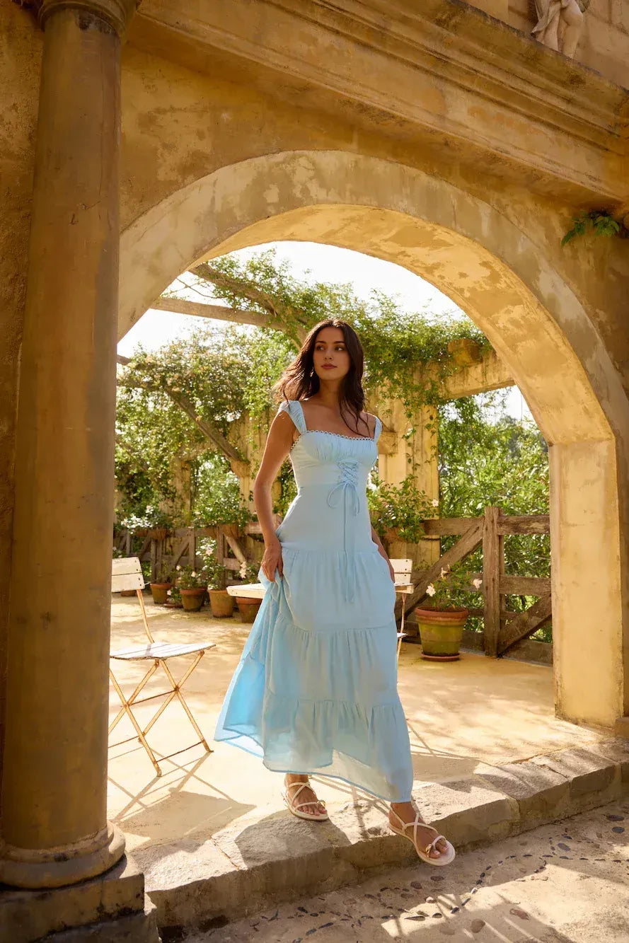 Romantic A Line Square Neck Sleeveless Back Zip Floor Length Prom Dress