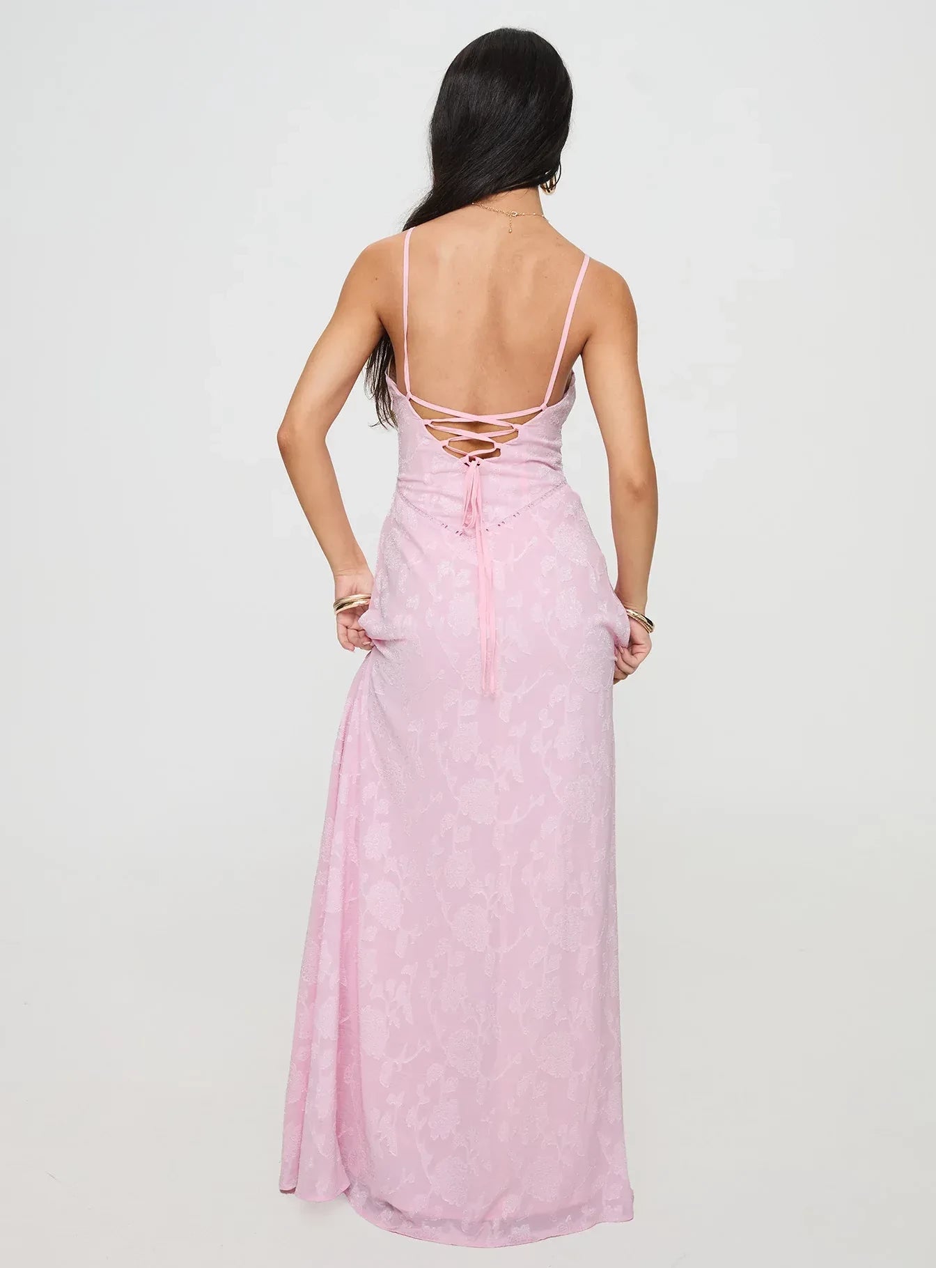 Romantic A Line Square Neck Spaghetti Strap Lace Up Back Floor Length Evening Dress