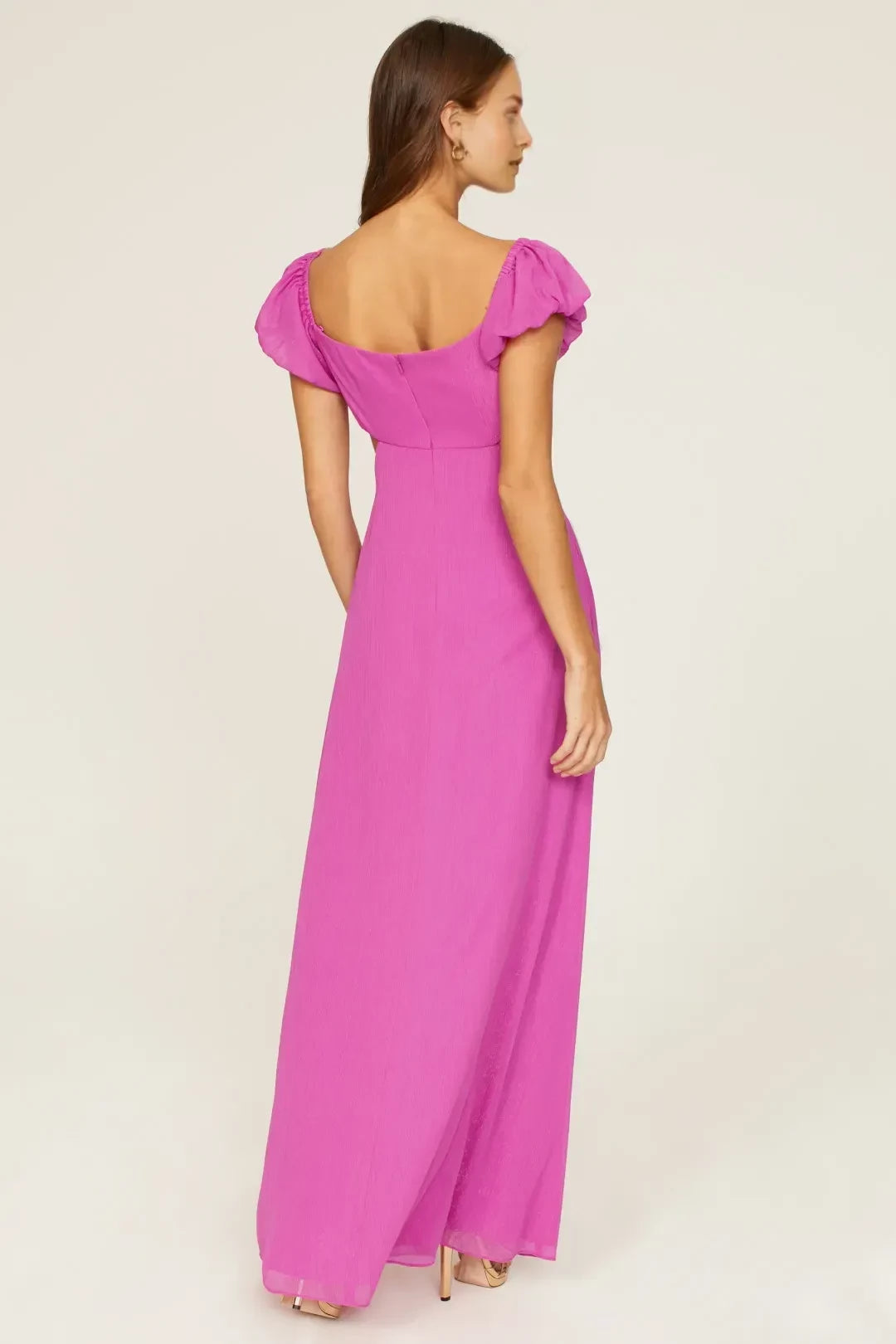 Romantic A Line Sweetheart Neck Puff Sleeve Cutout Waist Floor Length Plus Size Prom Dress