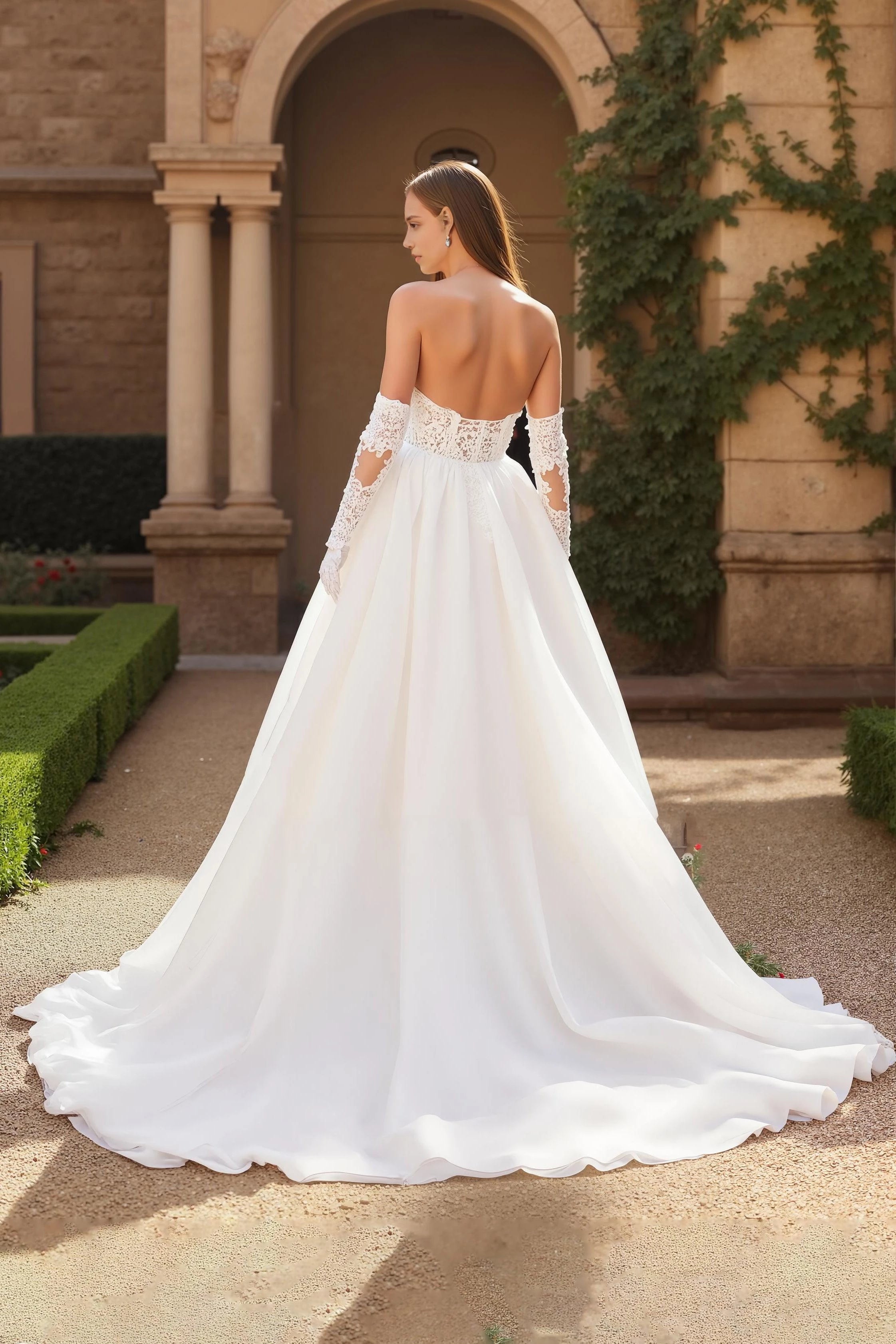 Romantic A  Line Sweetheart Neck Sleeveless Open Back Floor Length Wedding Dress