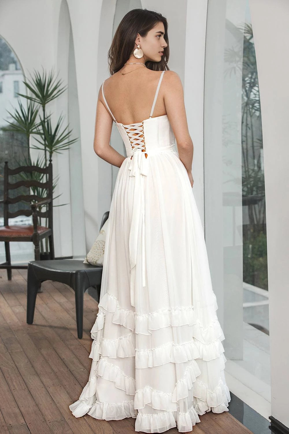 Romantic A Line Sweetheart Neck Spaghetti Strap Lace Up Back Maxi Wedding Dress