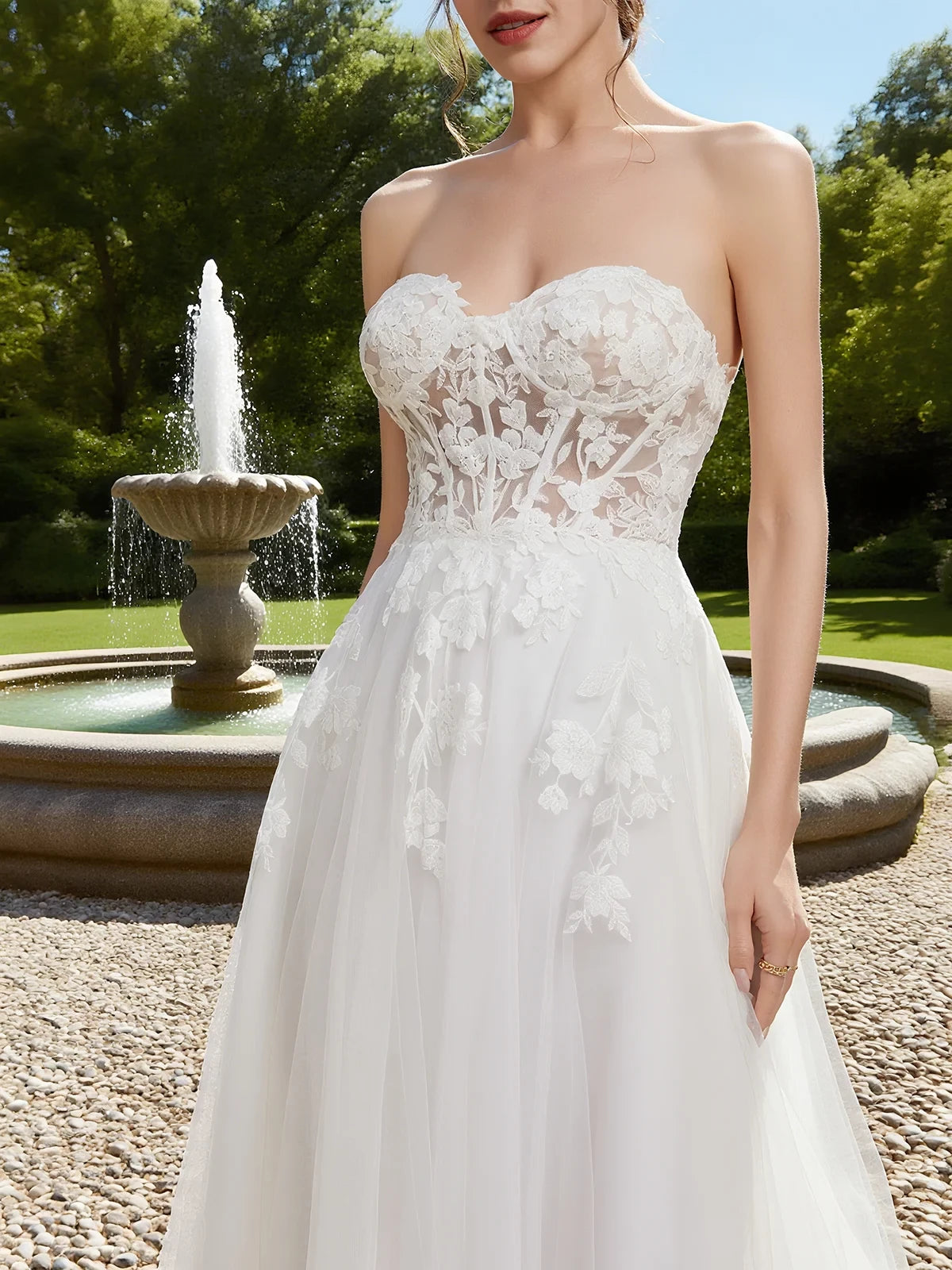 Romantic A Line Sweetheart Sleeveless Open Back Floor Length Wedding Dress