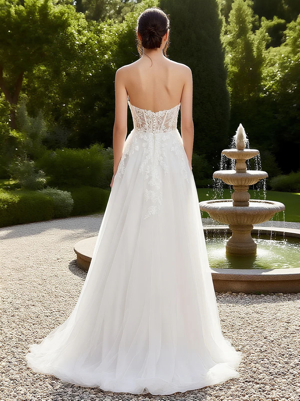 Romantic A Line Sweetheart Sleeveless Open Back Floor Length Wedding Dress
