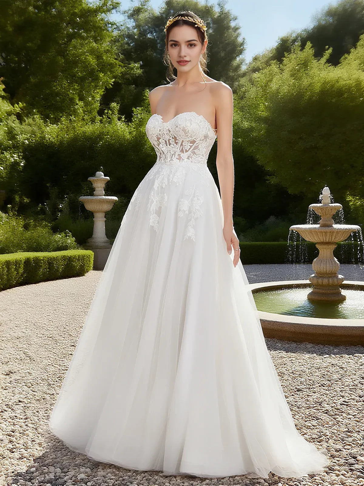 Romantic A Line Sweetheart Sleeveless Open Back Floor Length Wedding Dress