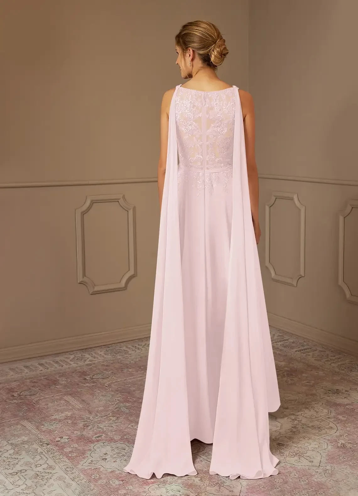 Romantic A Line V Neck Sleeveless Zipper Back Floor Length Mother of the Bride Dresses With Cape