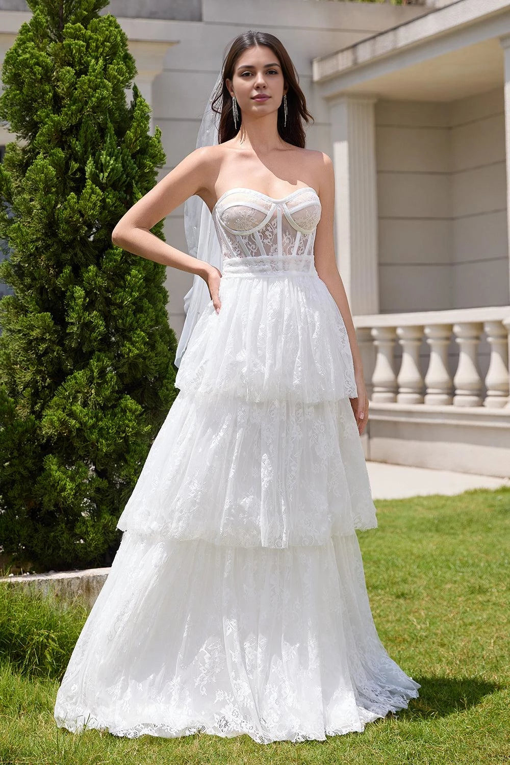 Romantic Ball Gown Strapless Sleeveless Bow Back Maxi Wedding Dress