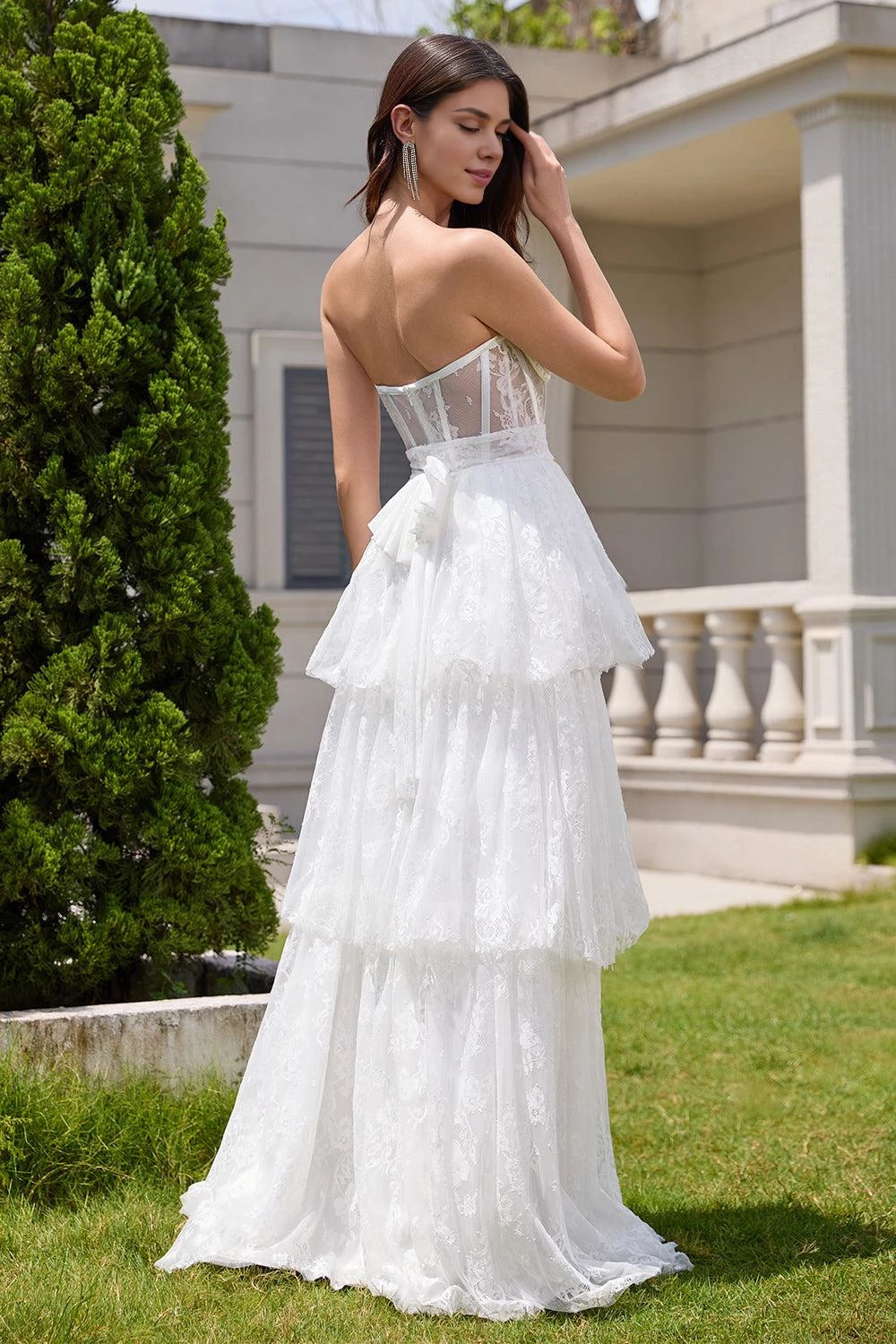 Romantic Ball Gown Strapless Sleeveless Bow Back Maxi Wedding Dress