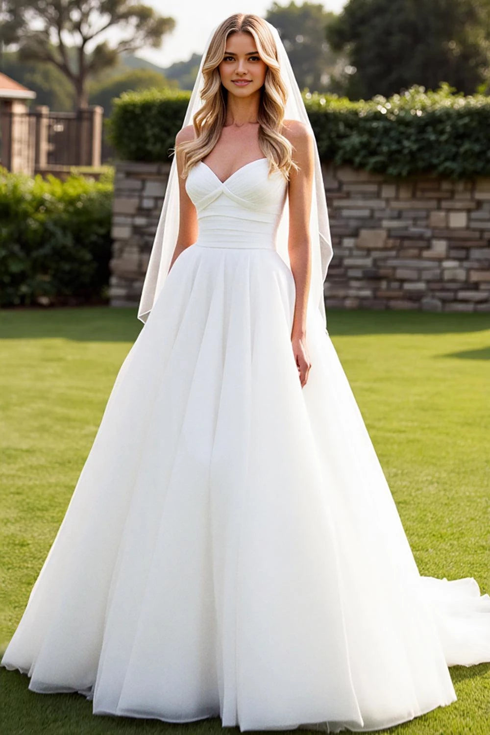 Romantic Ball Gown Sweetheart Neck Sleeveless Button Back Floor Length Wedding Dress