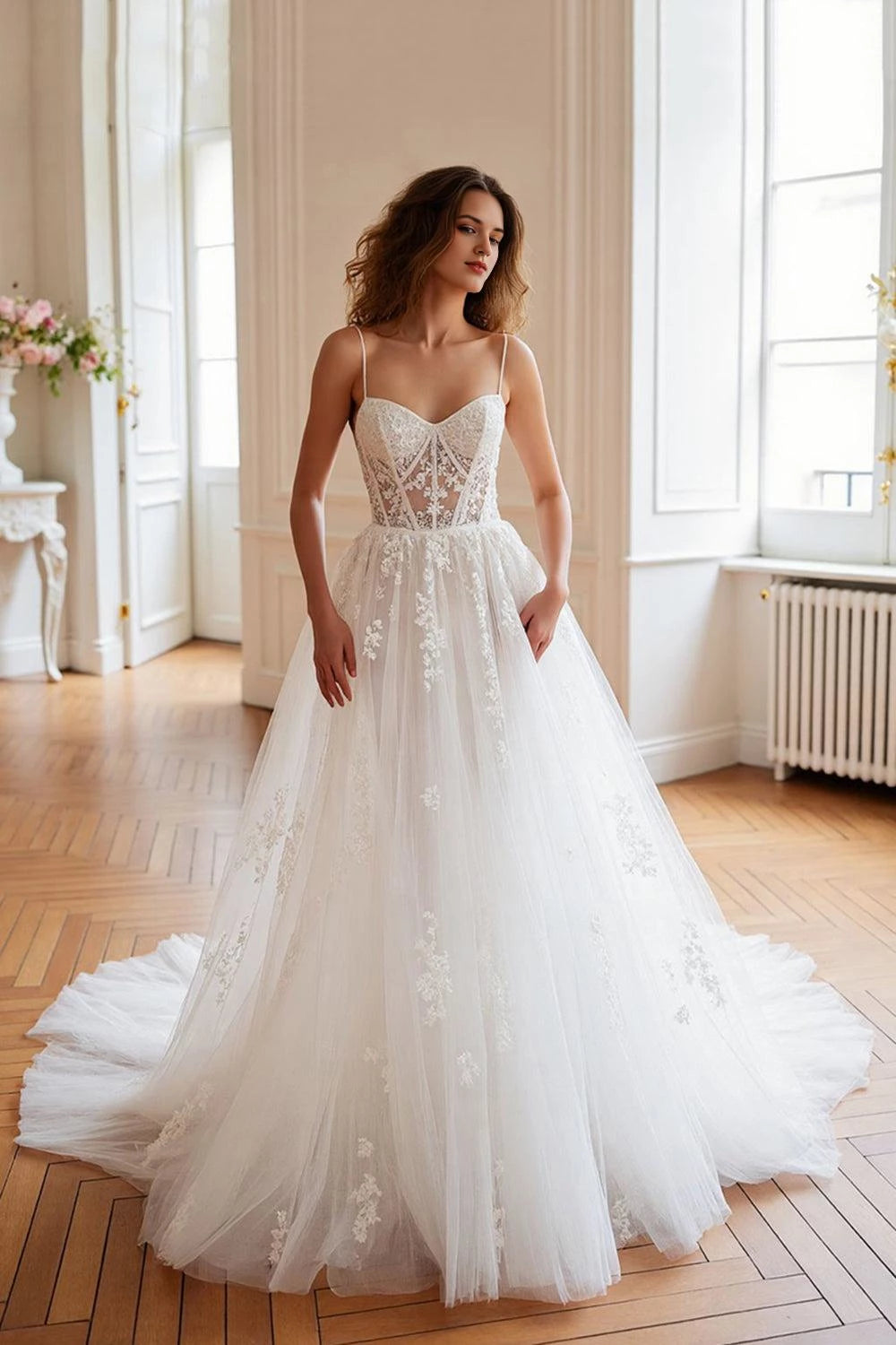 Romantic Ball Gown Sweetheart Neck Sleeveless Criss Cross Back Floor Length Wedding Dress