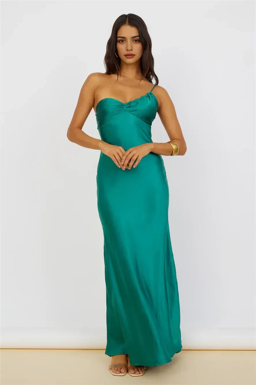Romantic Mermaid Asymmetric Neck Sleeveless One Shoulder Floor Length Prom Dress