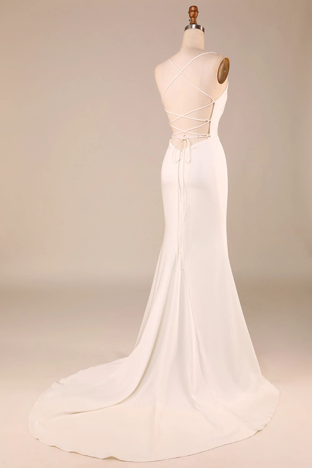Romantic Mermaid Cowl Neck Sleeveless Criss Cross Back Maxi Wedding Dress