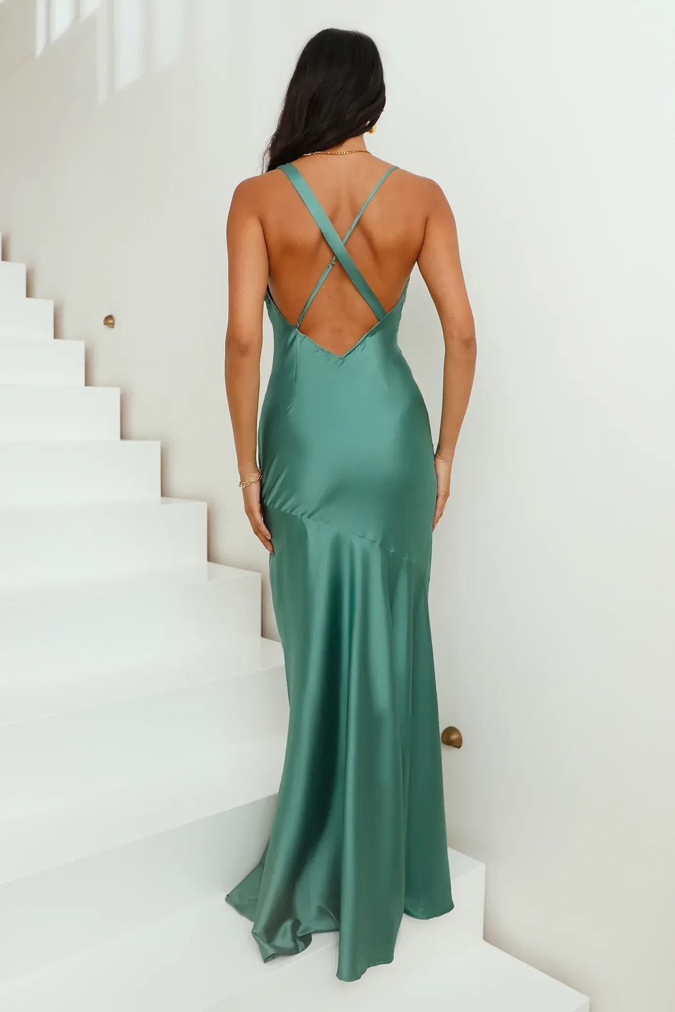 Romantic Mermaid Cowl Neck Sleeveless Cross Back Floor Length Prom Dress