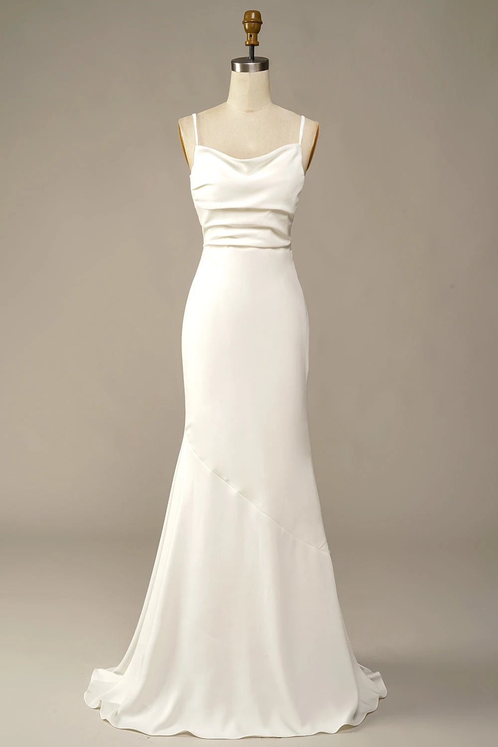 Romantic Mermaid Cowl Neck Spaghetti Strap Tie Back Maxi Wedding Dress