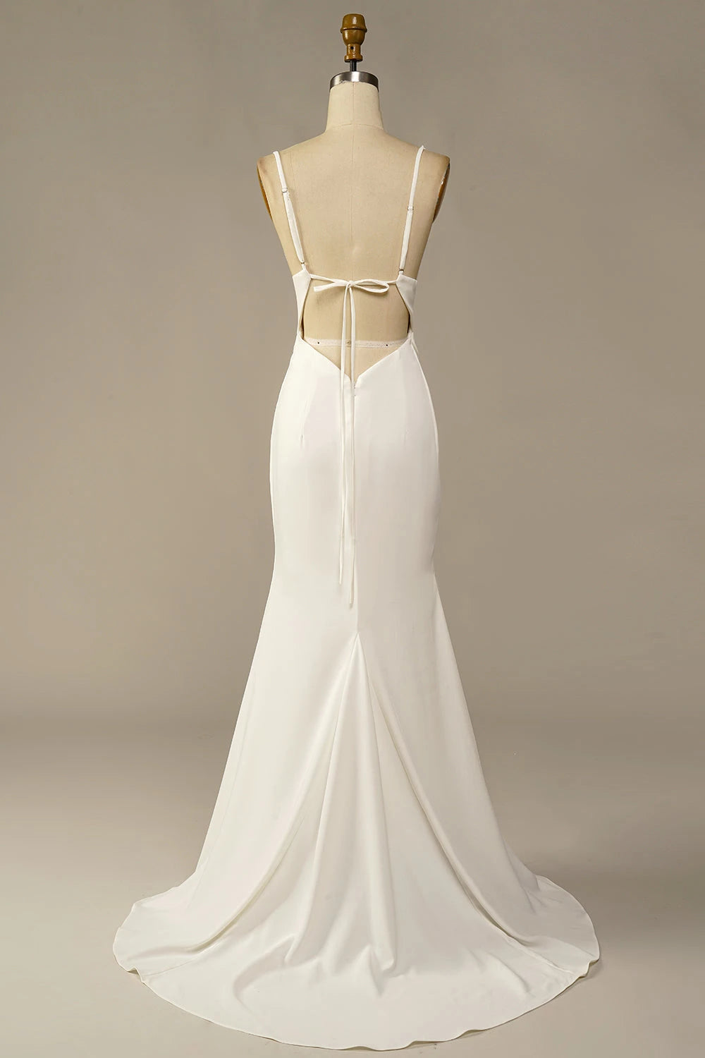 Romantic Mermaid Cowl Neck Spaghetti Strap Tie Back Maxi Wedding Dress