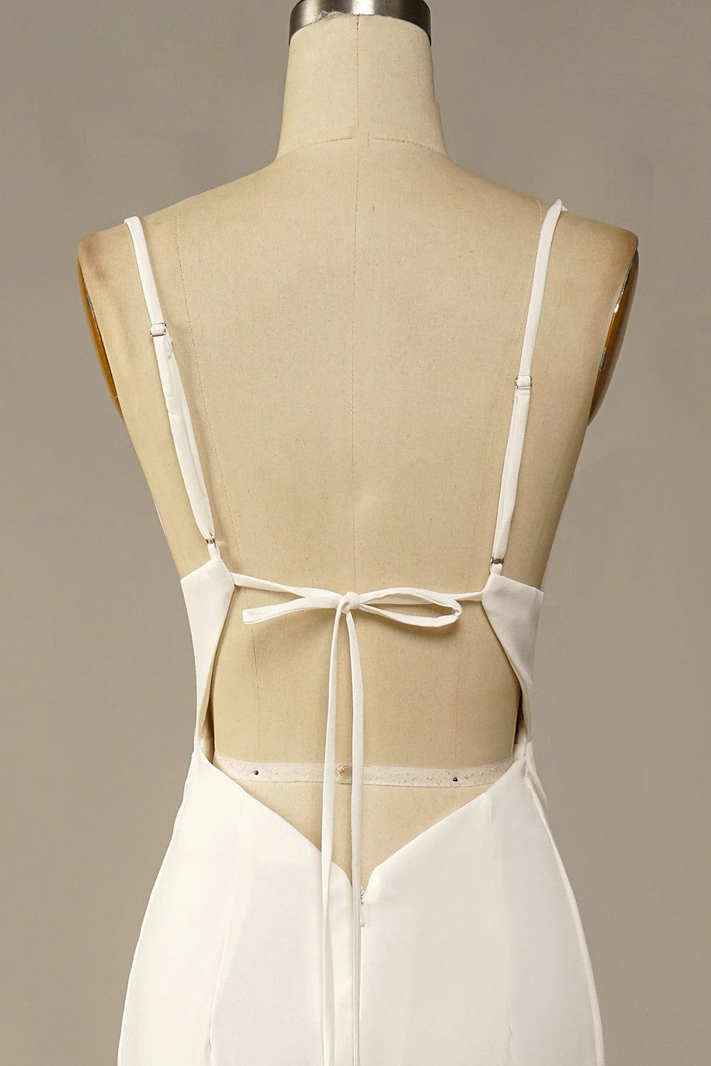 Romantic Mermaid Cowl Neck Spaghetti Strap Tie Back Maxi Wedding Dress