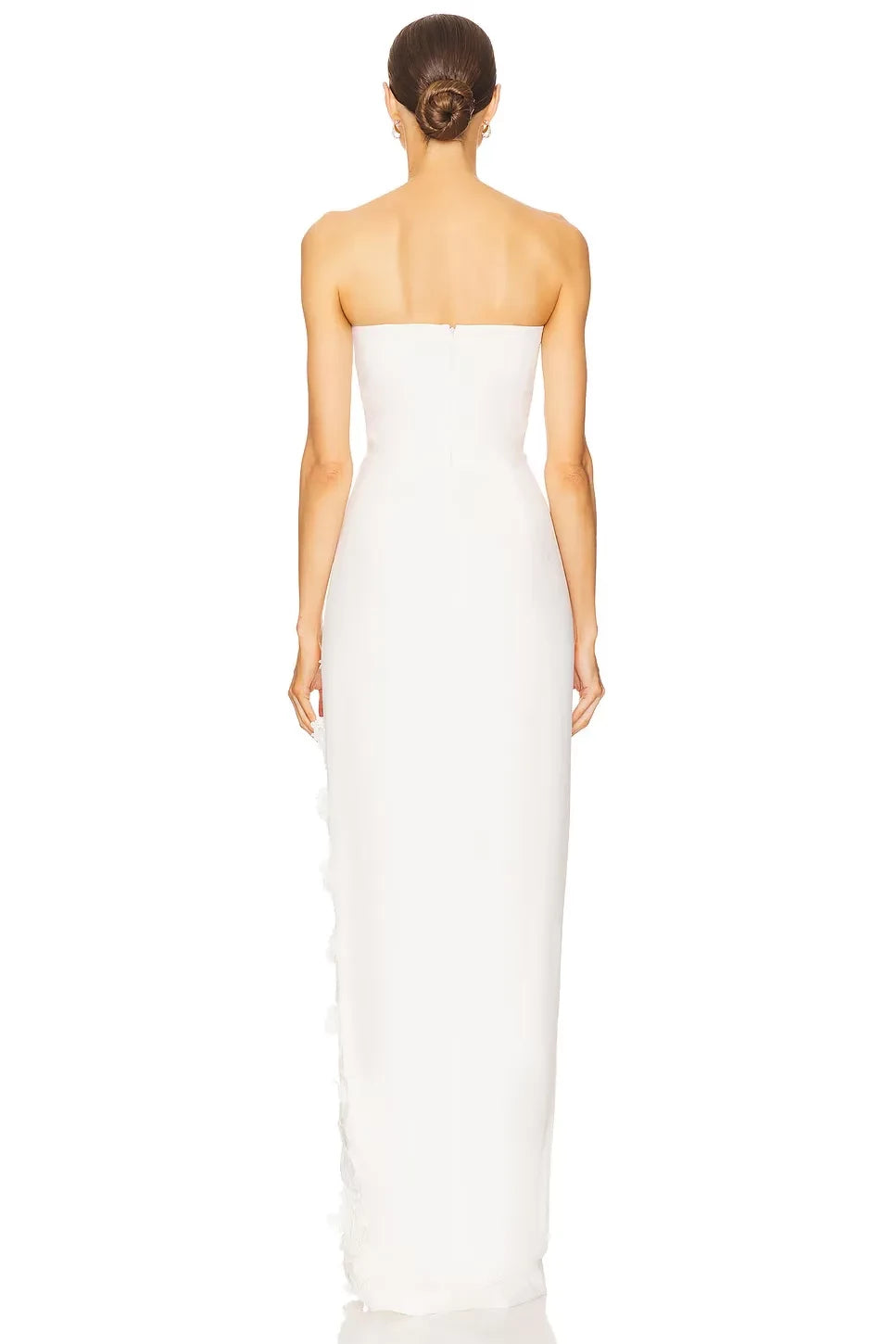 Romantic Mermaid Strapless Lace Embellished High Slit Floor Length Evening Dress