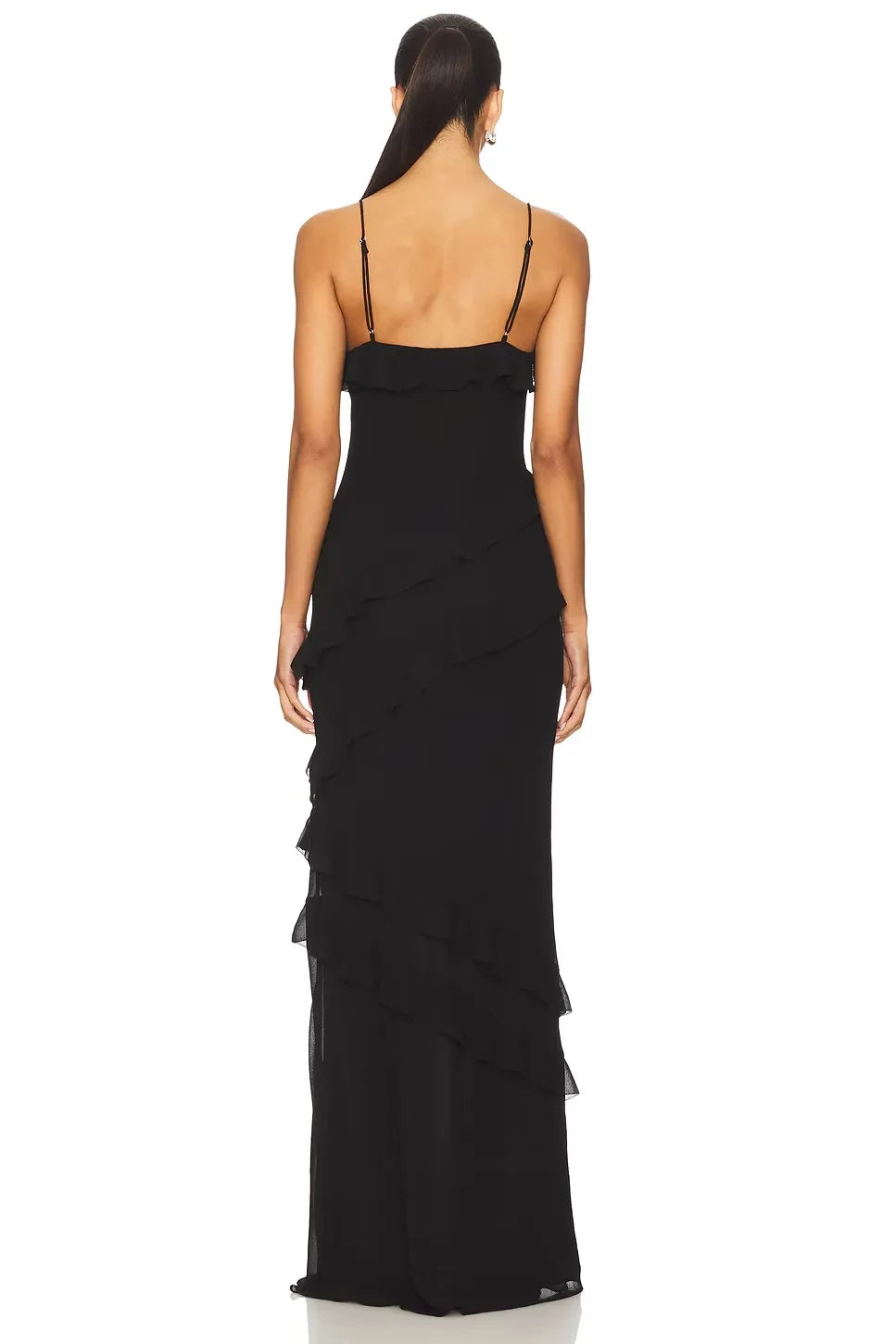 Romantic Mermaid V Neck Ruffle Sleeve Open Back Floor Length Evening Dress