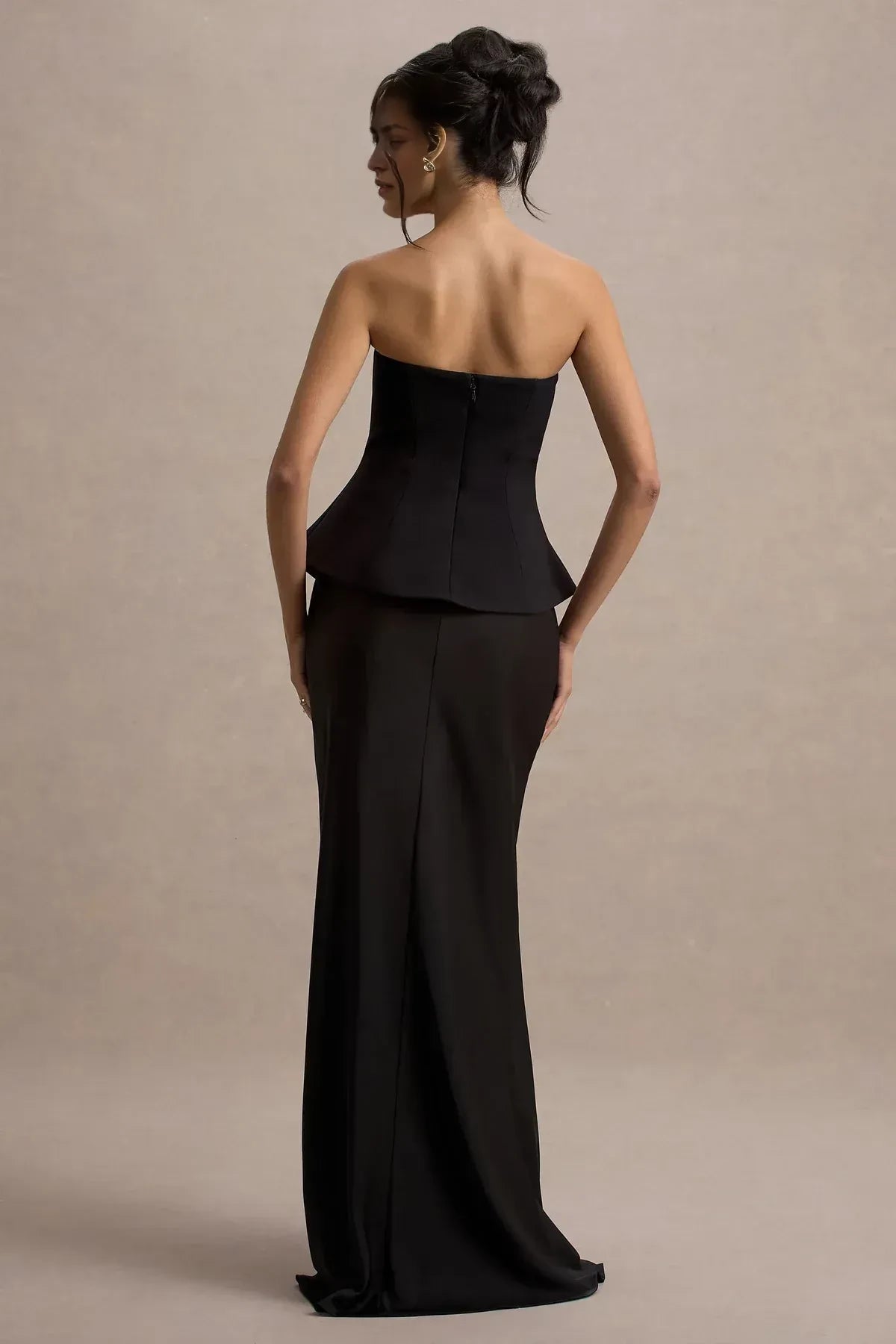 Romantic Peplum Strapless Sleeveless Zip Back Floor Length Evening Dress