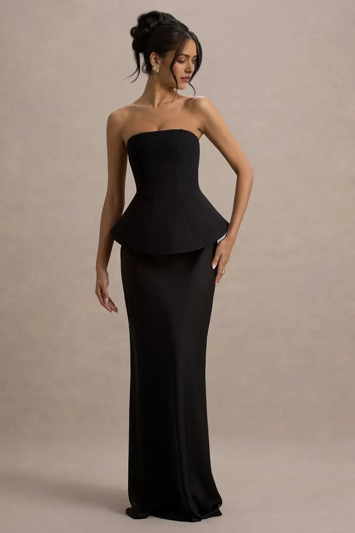 Romantic Peplum Strapless Sleeveless Zip Back Floor Length Evening Dress