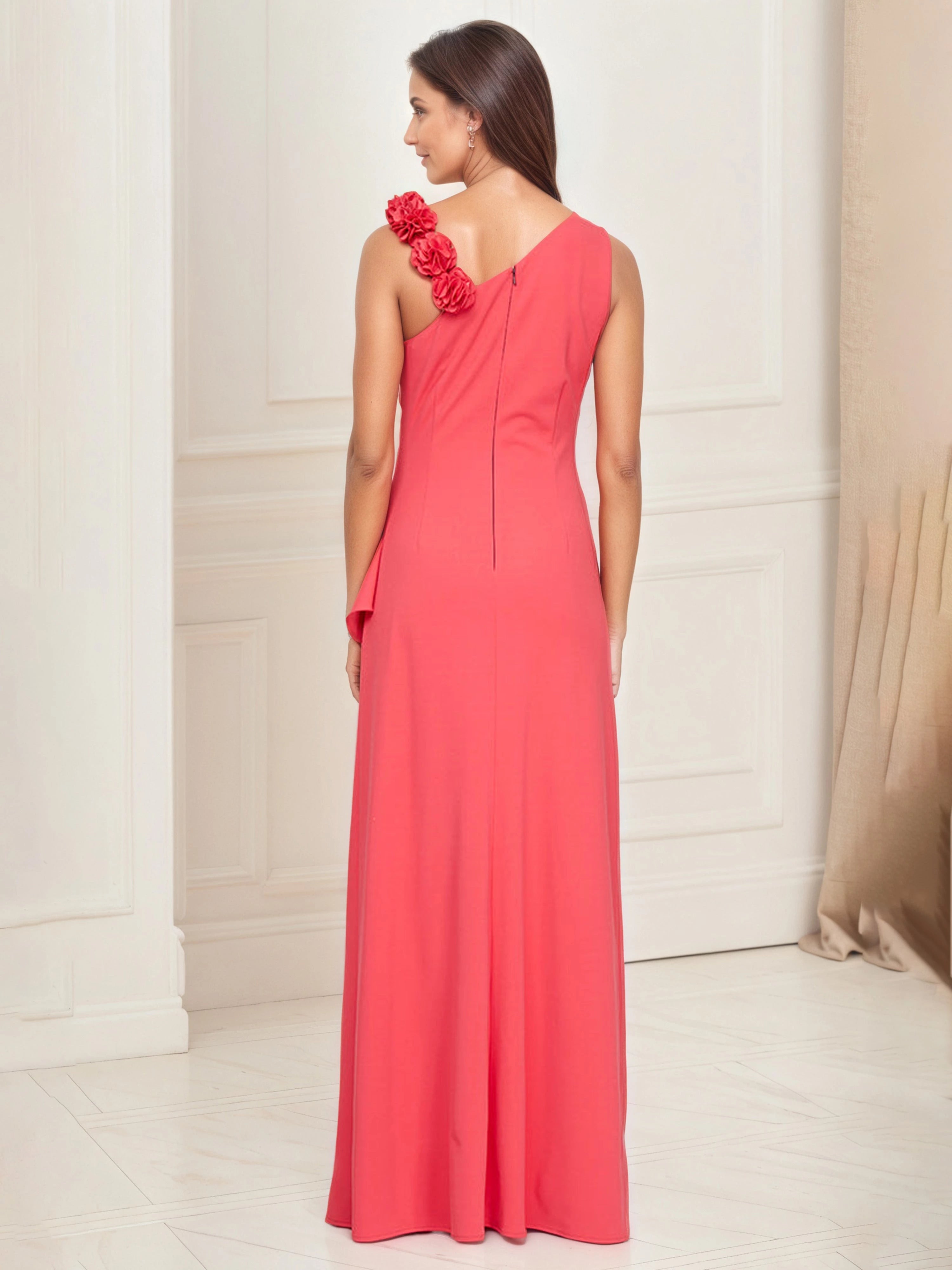 Romantic Sheath Asymmetric Neck Sleeveless Zip Back Floor Length Mother of the Bride Dress