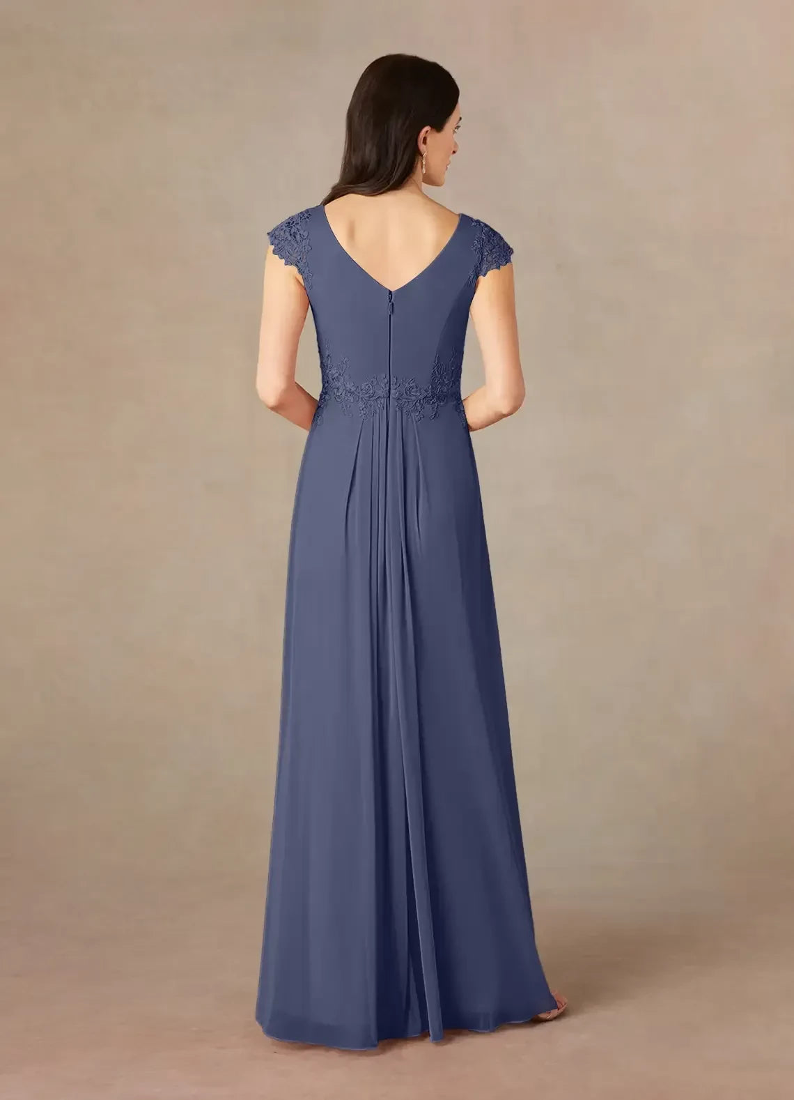 Romantic Sheath Boat Neck Lace Cap Sleeve Zipper Back Floor Length Mother of the Bride Dress