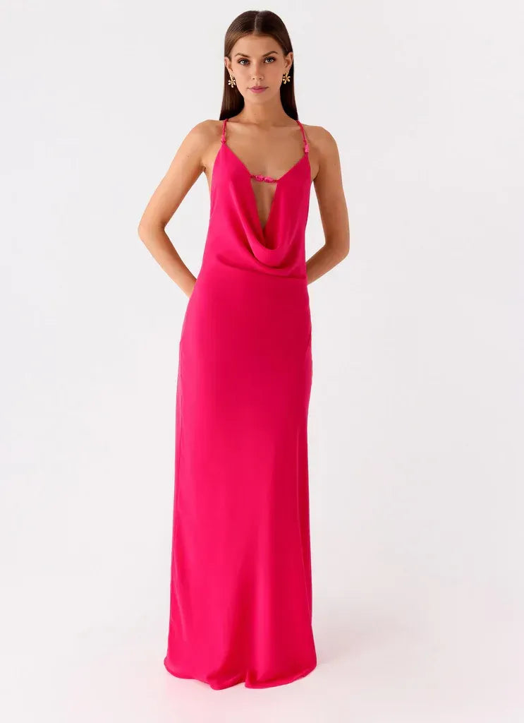 Romantic Sheath Cowl Neck Sleeveless Crisscross Back Floor Length Plus Size Evening Dress