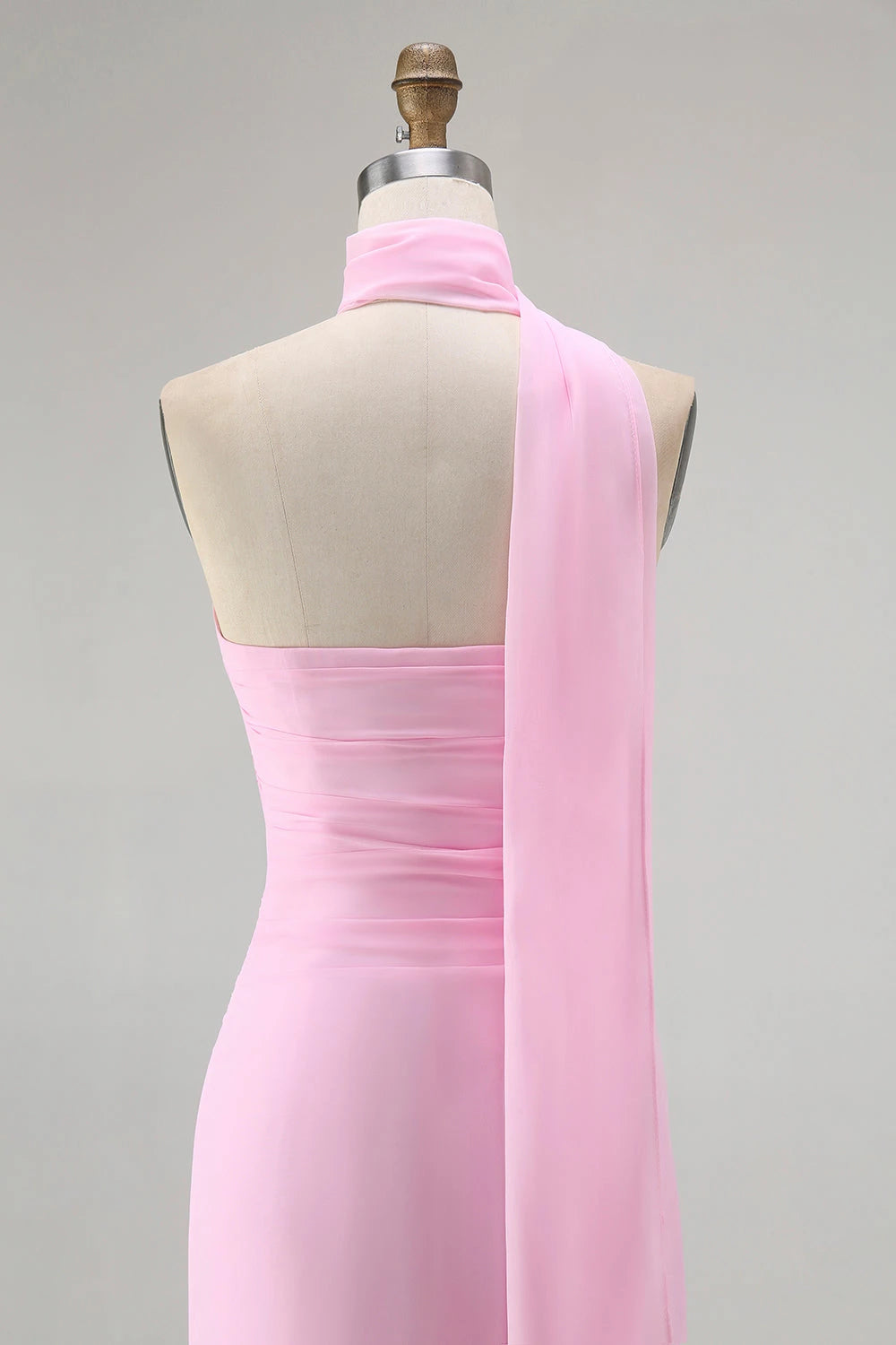 Romantic Sheath Halter Neck Sleeveless Draped Back Floor length Evening Dress Homecoming Dress