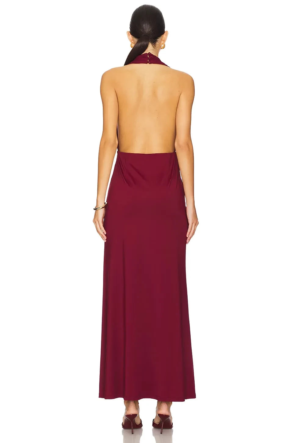 Romantic Sheath Halter Neck Sleeveless Open Back High Slit Floor Length Evening Dress