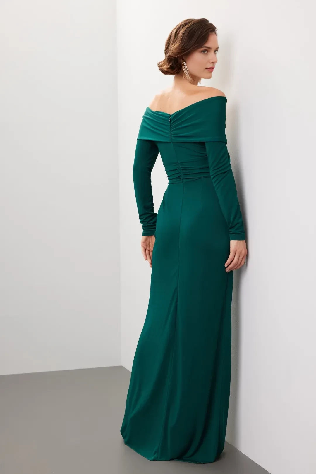 Romantic Sheath Off Shoulder Long Sleeve Knot Front Floor Length Plus Size Prom Dress