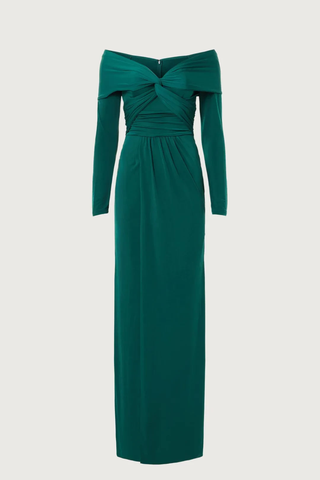 Romantic Sheath Off Shoulder Long Sleeve Knot Front Floor Length Plus Size Prom Dress