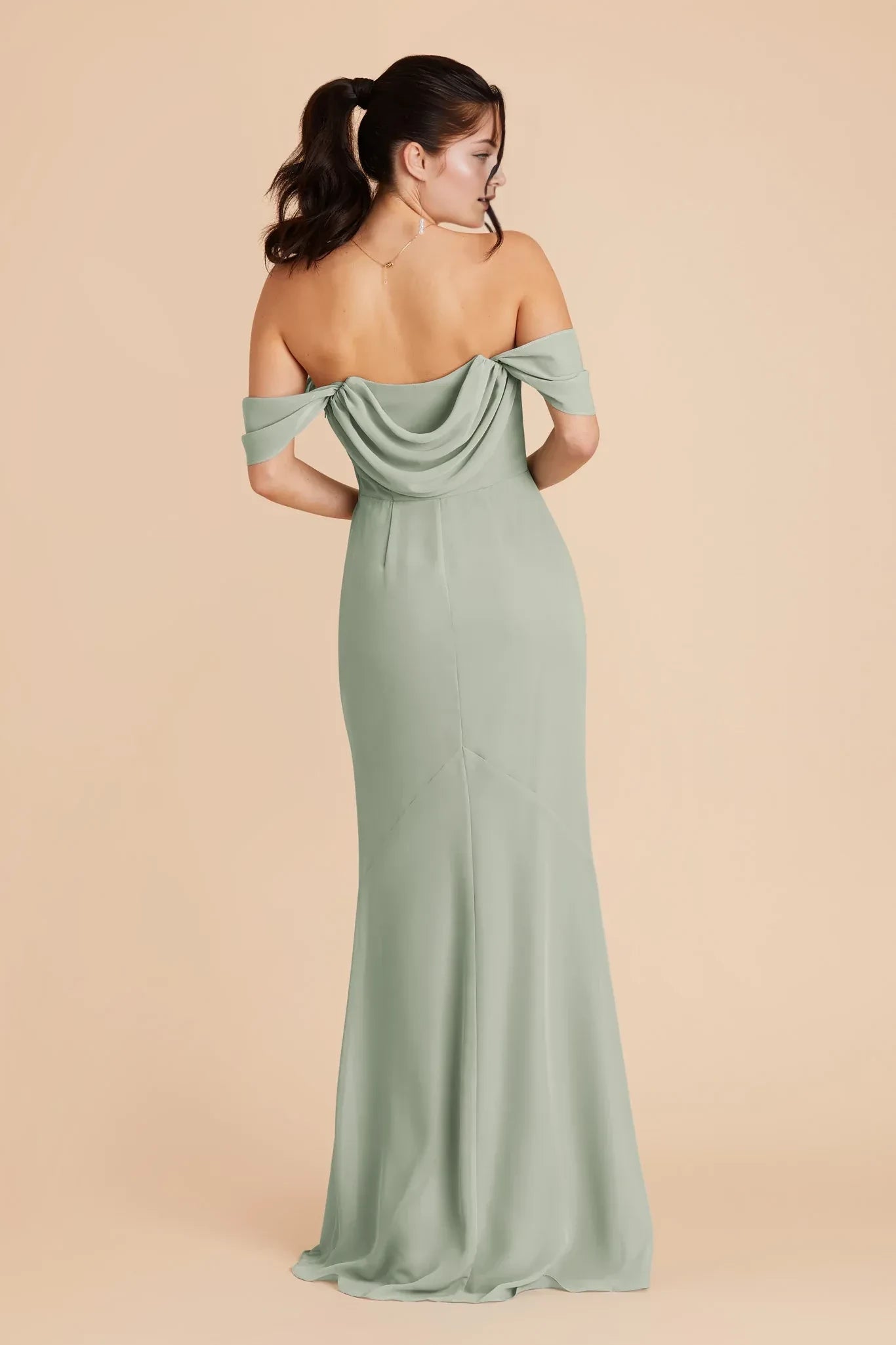 Romantic Sheath Off Shoulder Short Sleeve Open Back Floor Length Bridesmaid Dress