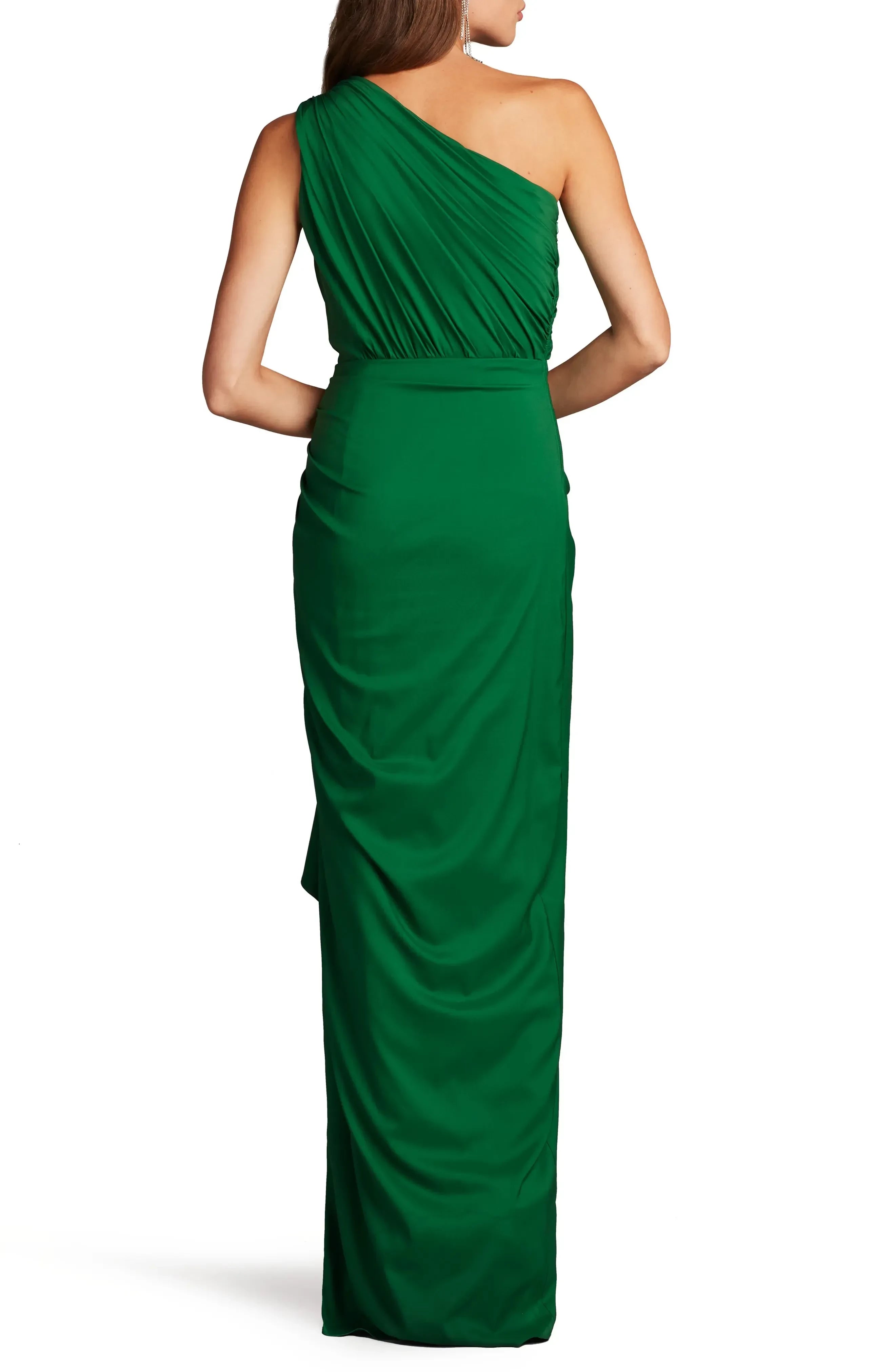Romantic Sheath One Shoulder Sleeveless Ruched Back Floor Length Evening Dress