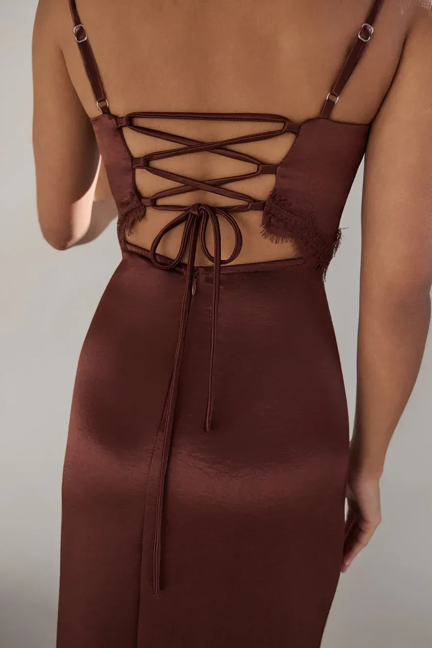 Romantic Sheath Plunge Neck Sleeveless Lace Up Back Floor Length Prom Dress