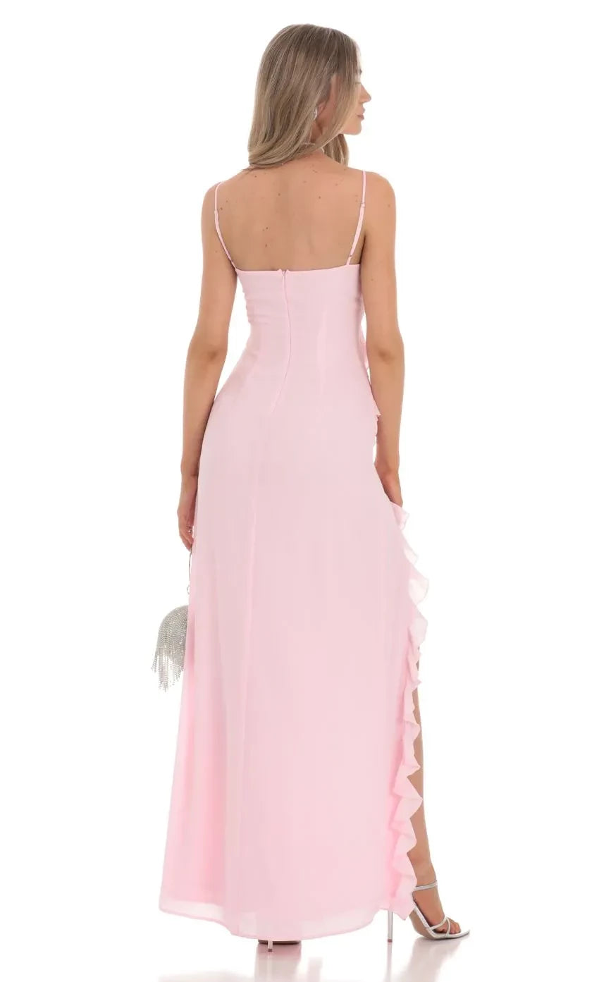 Romantic Sheath Plunge Neck Spaghetti Strap Zipper Back Floor Length Evening Dress