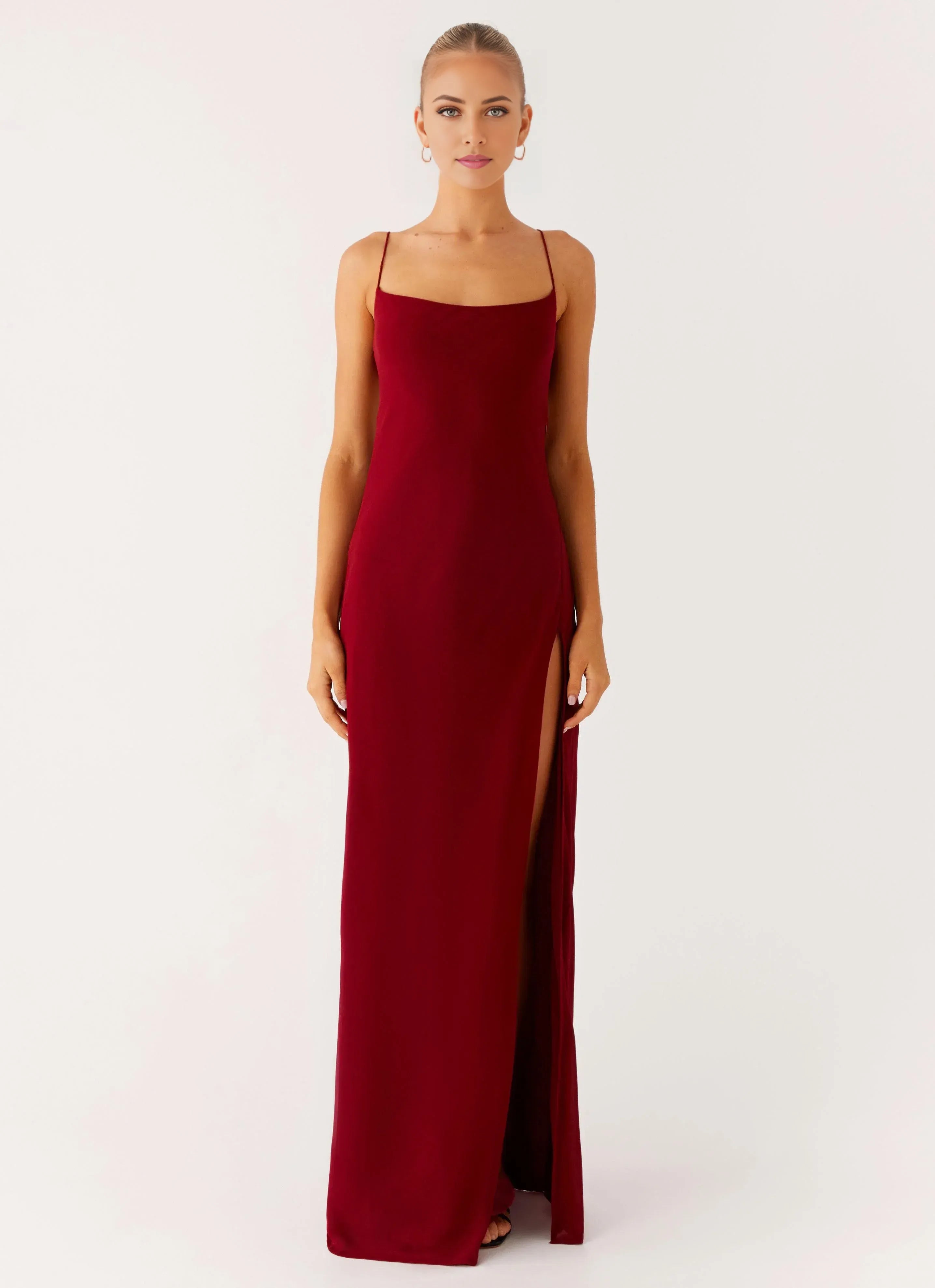 Romantic Sheath Square Neck Sleeveless Draped Back High Slit Floor Length Plus Size Evening Dress