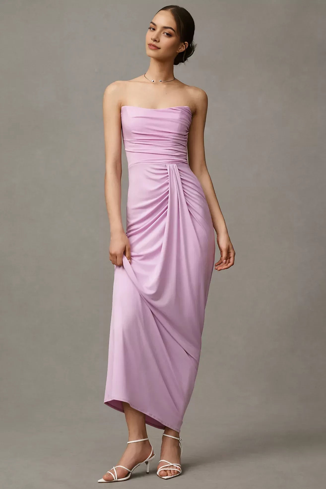 Romantic Sheath Strapless Sleeveless Ruched Back Floor Length Evening Dress