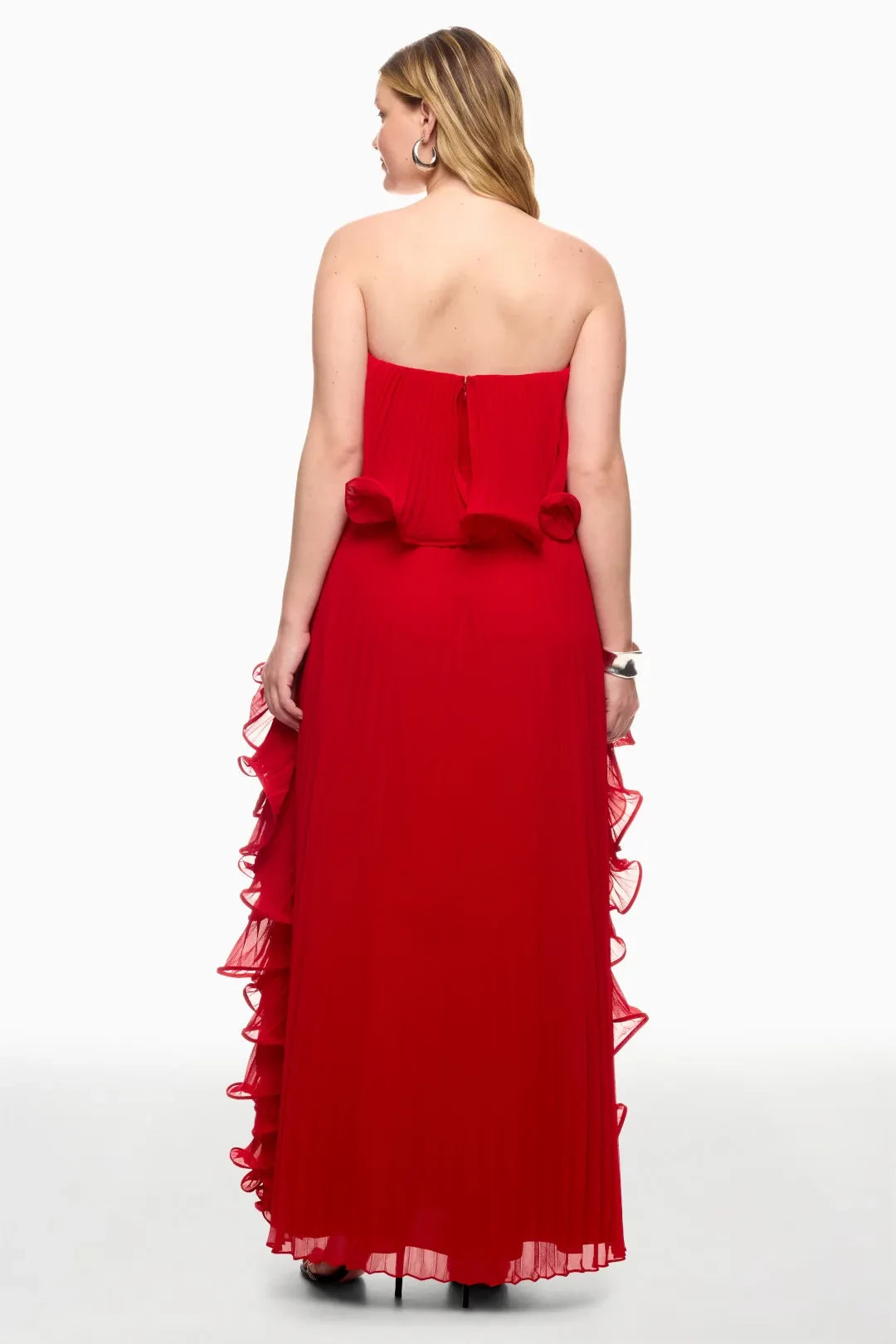 Romantic Sheath Strapless Sleeveless Ruffle Accent Floor Length Plus Size Prom Dress