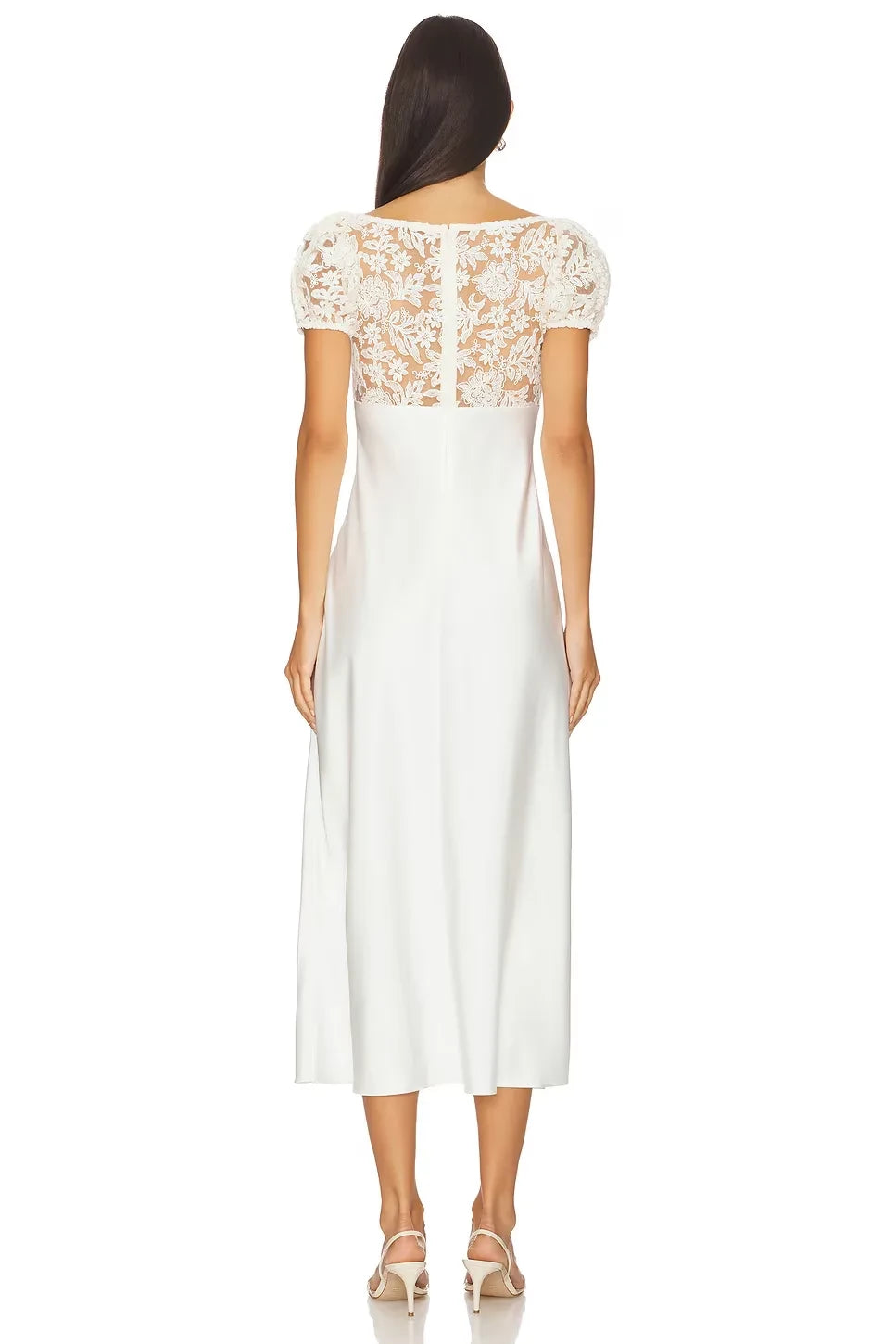 Romantic Sheath Sweetheart Neck Lace Cap Sleeve Open Back Midi Evening Dress