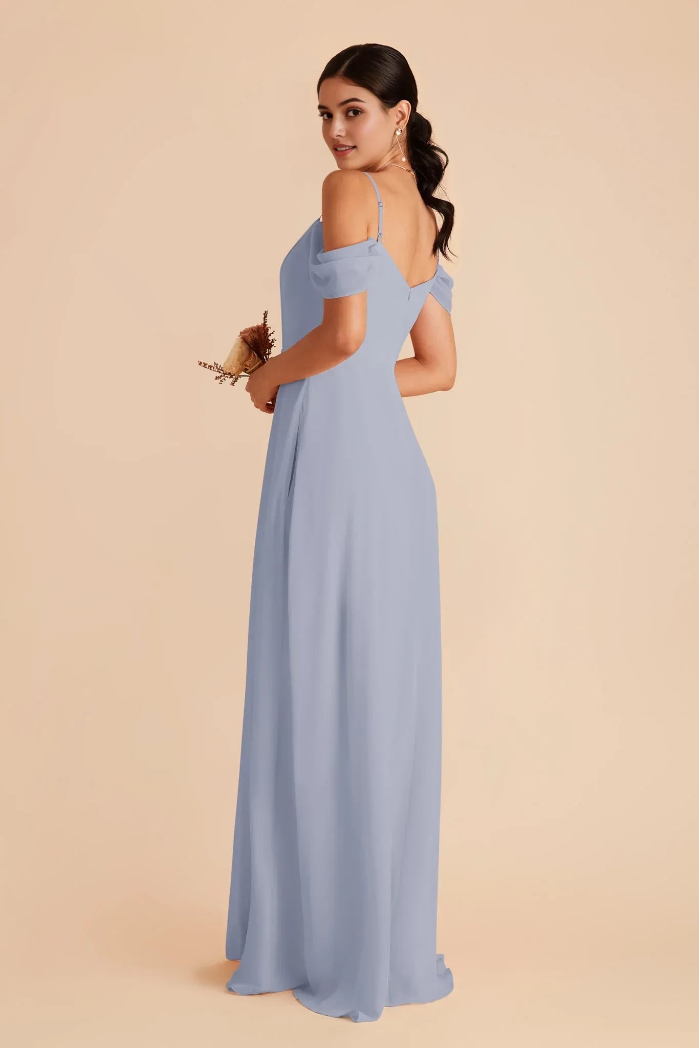 Romantic Sheath V Neck Cold Shoulder Floor Length Bridesmaid Dress